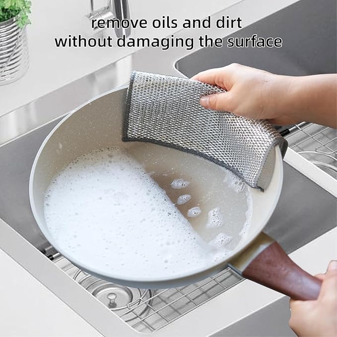 StonSell 10-Pack Multipurpose Stainless Steel Scrubber Pads - Non-Scratch Wire Dishwashing Rags for Wet & Dry Cleaning - Perfect for Dishes, Sinks, Countertops - Easy Rinse & Machine Washable - Ideal for Kitchen, Camping, RV Use