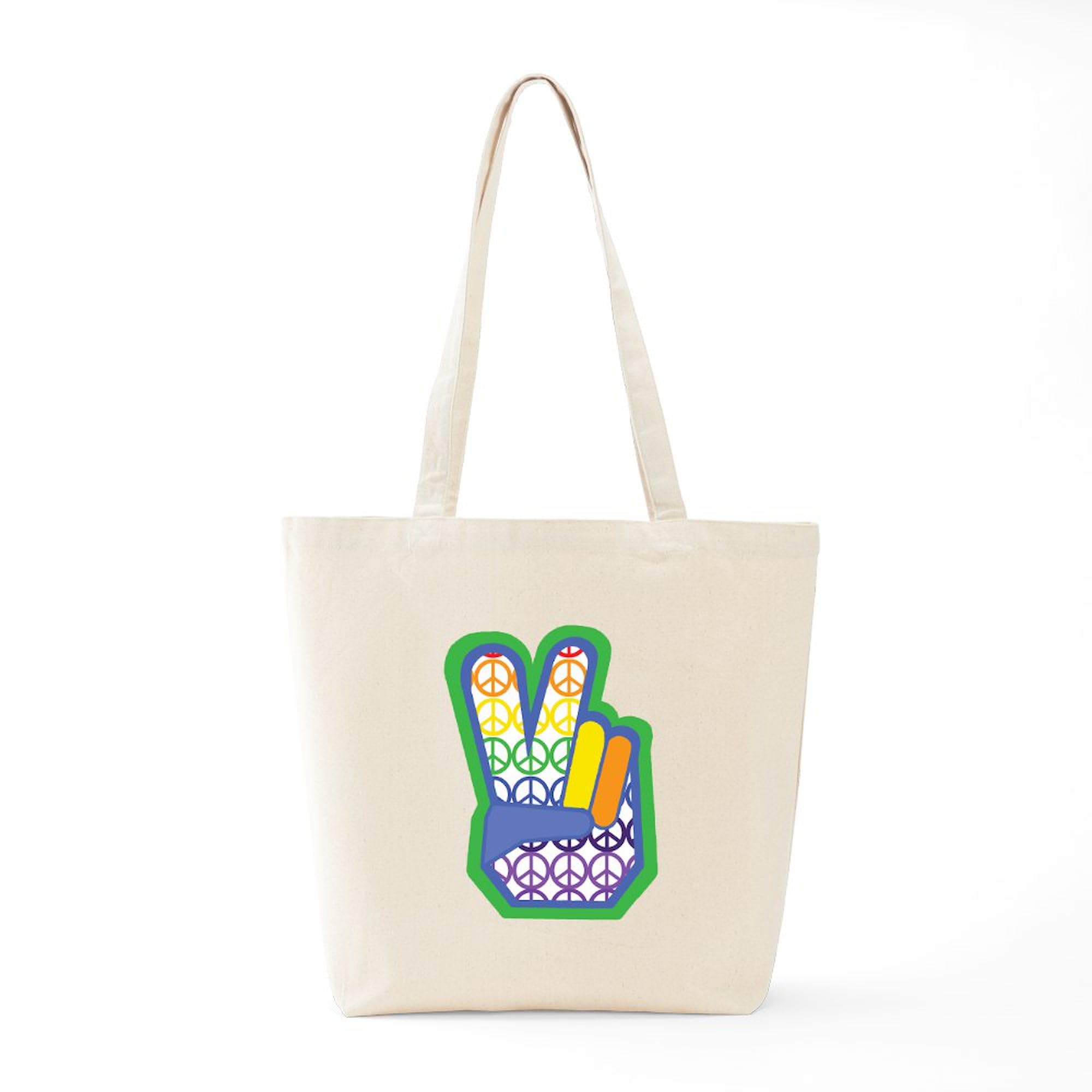 Rainbow Peace Sign Canvas Tote Bag - Eco-Friendly Reusable Shopping Bag for Groceries, Beach & Daily Use | Natural Cotton Handbag for Women & Men