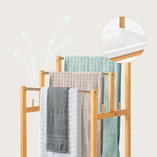 Premium Wooden Freestanding Multi-Tier Towel Rack Stand with Shelf - Bathroom, Bedroom, Gym & Kitchen Towel Holder - Space-Saving Ladder Design for Hand Towels, Blankets & Robes (Model A37)