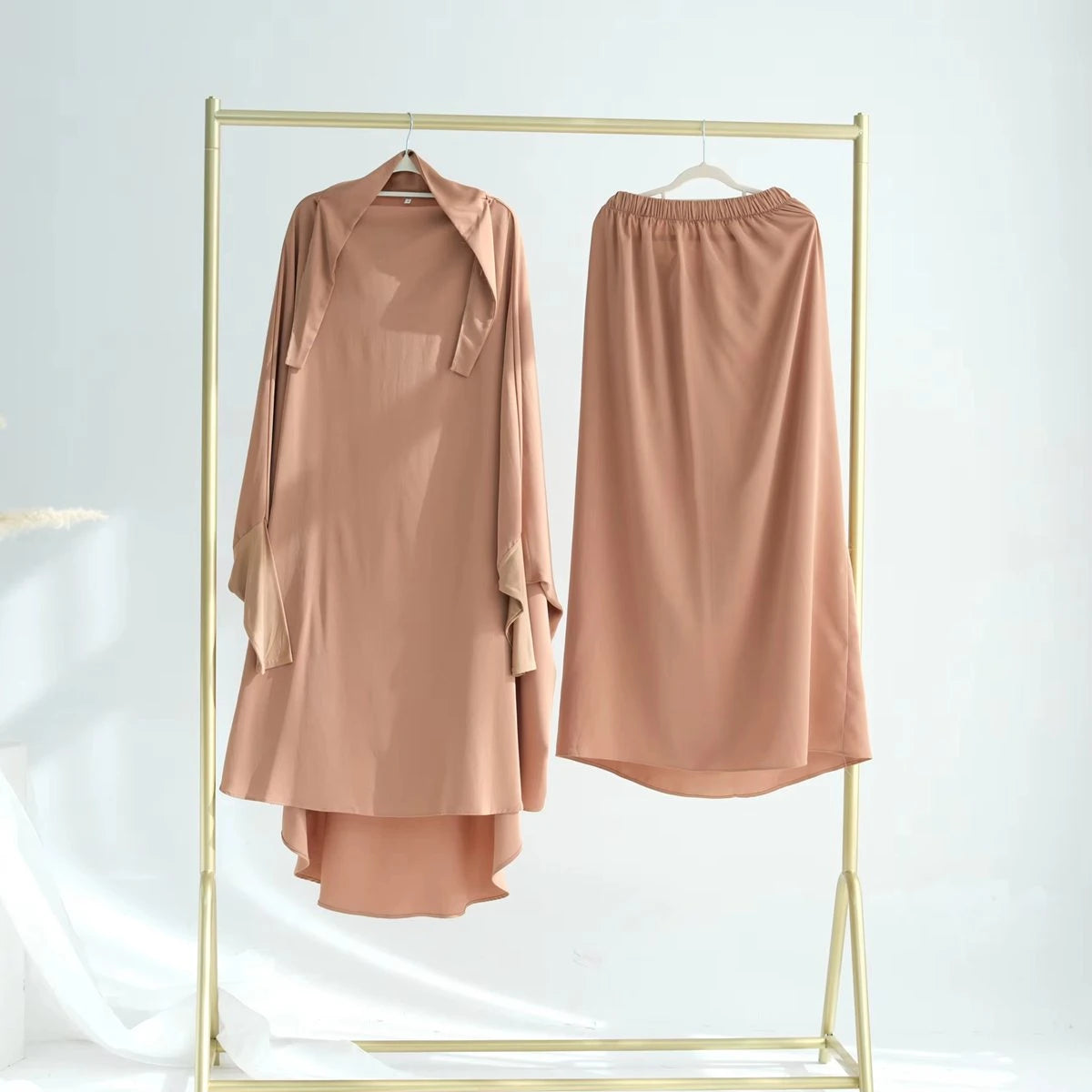 2-Piece Islamic Prayer Abaya Dress Set with Tops & Skirt - Modest Muslim Women's Jilbab Outfit for Prayer, Mosque & Daily Wear #25423