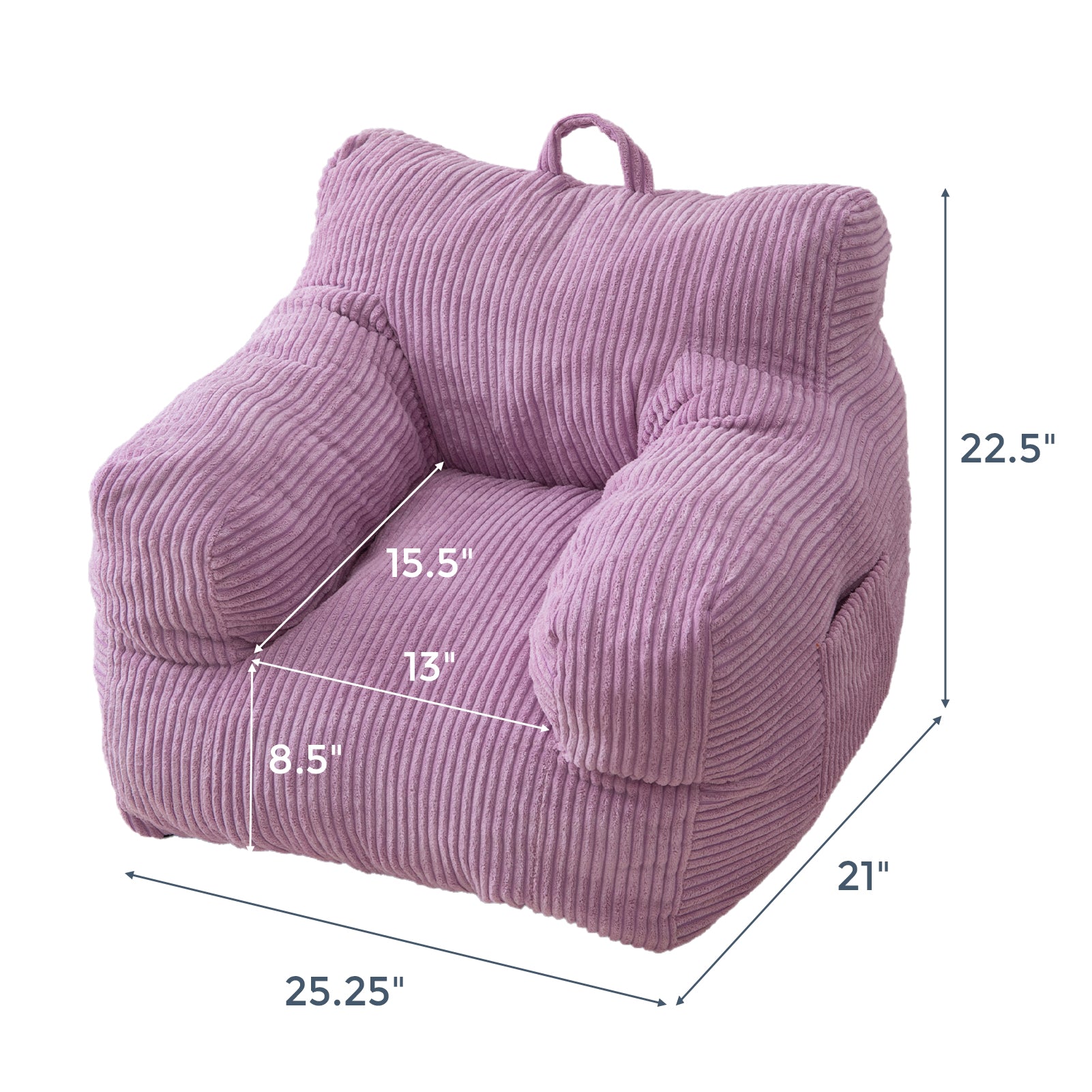 MAXYOYO Kids Bean Bag Chair - Soft Corduroy Bean Bag Couch with Armrests for Children's Room, Playroom & Bedroom - Comfortable Seating for Reading, Gaming & Relaxing (Purple)