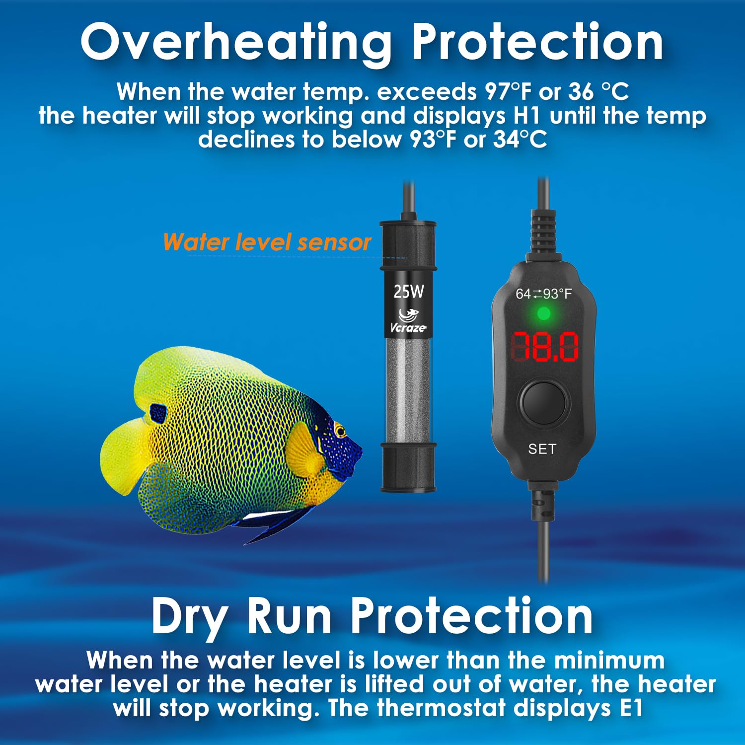 25W Submersible Aquarium Heater with Digital LED Display - Compact Fish Tank Heater for 3-5 Gallon Tanks - Perfect for Small Betta Tanks & Nano Aquariums