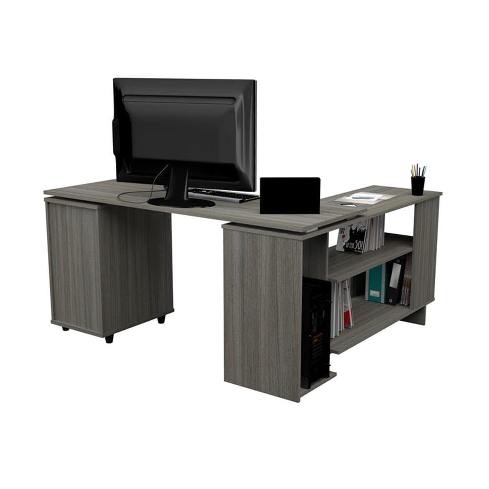 Inval America L-Shaped Reversible Computer Desk - Engineered Wood Home Office Desk in Gray | Space-Saving Corner Desk for Small Office, Gaming & Study Room