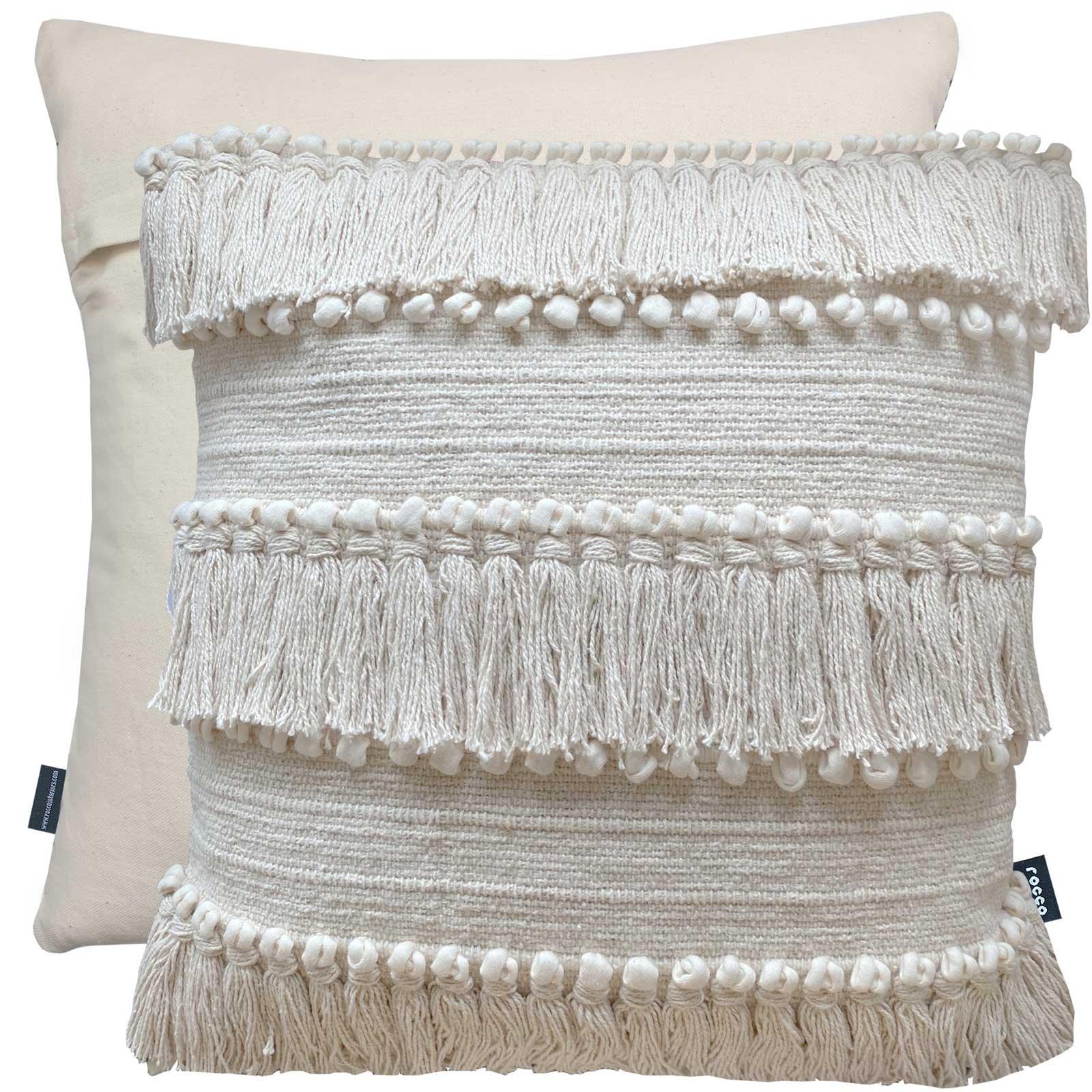 Rocco Hanoi Tasselled Cushion Cover - Premium Cream Decorative Pillow Case for Sofa, Bed & Home Decor | Boho Chic Living Room Accessory