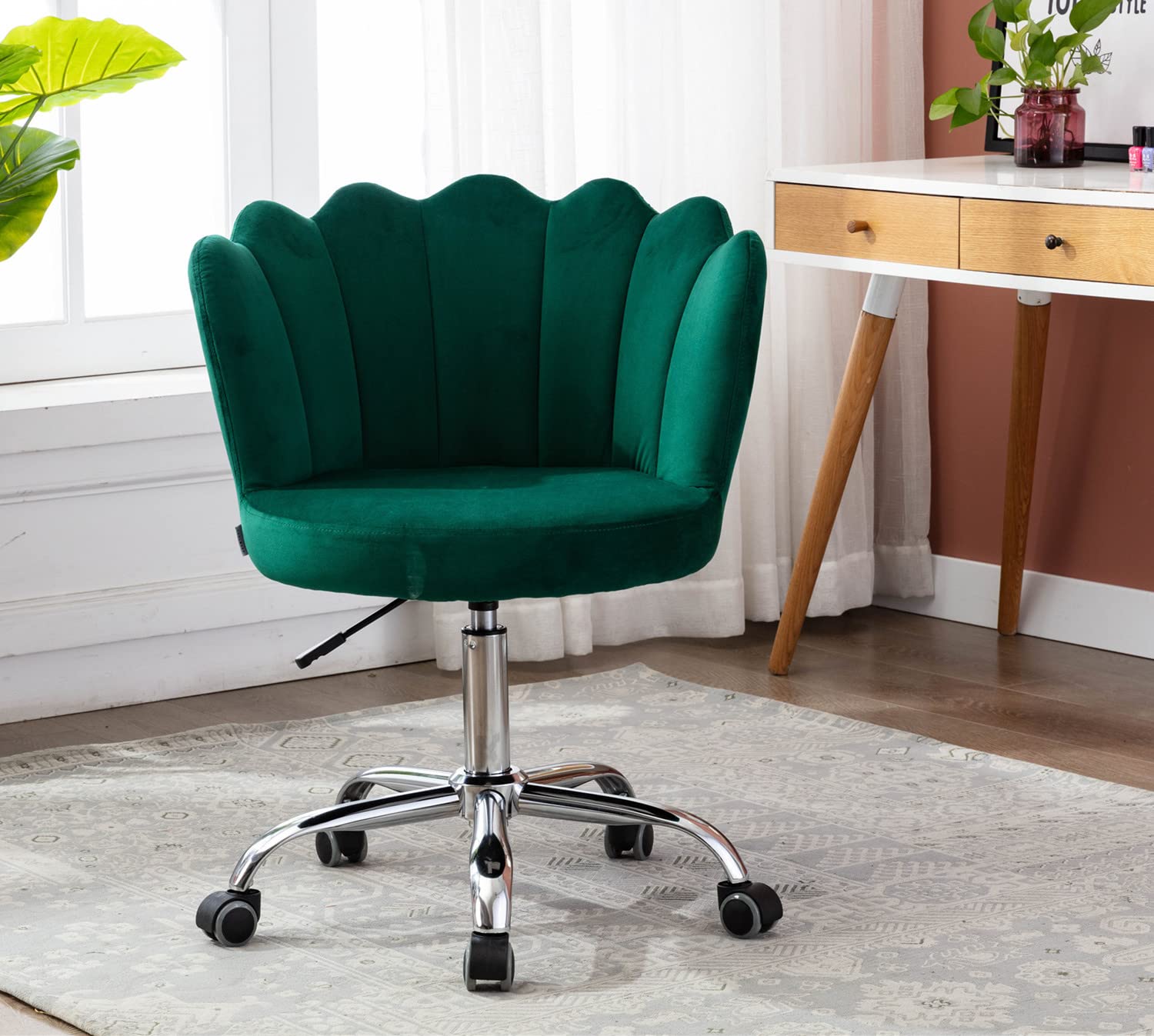 Velvet Home Office Chair - Adjustable Height Modern Desk Chair, Upholstered Swivel Computer Chair with Wheels for Living Room, Bedroom & Makeup Vanity | Ergonomic Workstation Seating for Remote Work & Home Decor