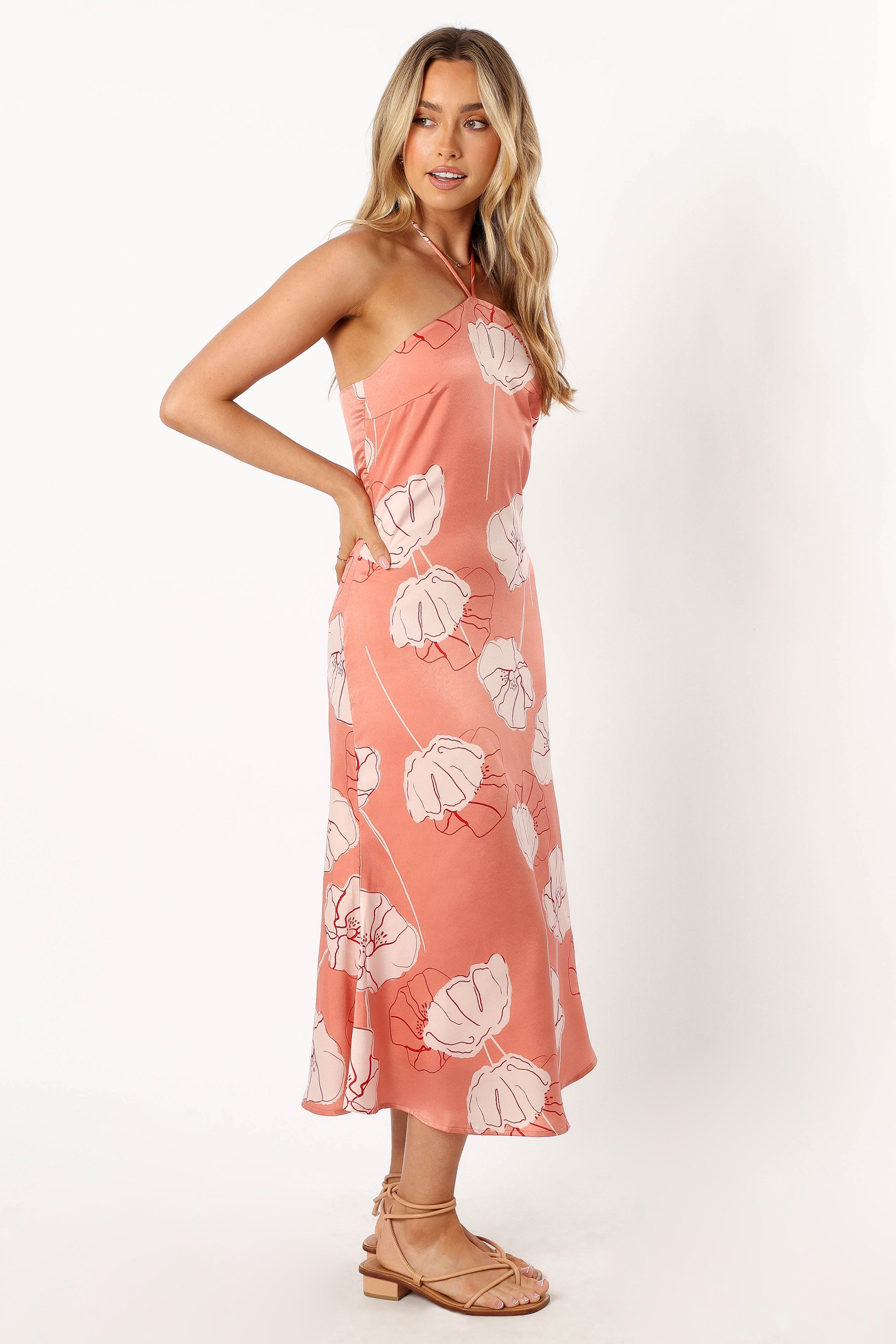 Deana Halterneck Midi Dress - Floral Print Summer Dress for Women | Rose Pattern V-Neck Sundress | Perfect for Beach, Vacation & Date Night Outfits