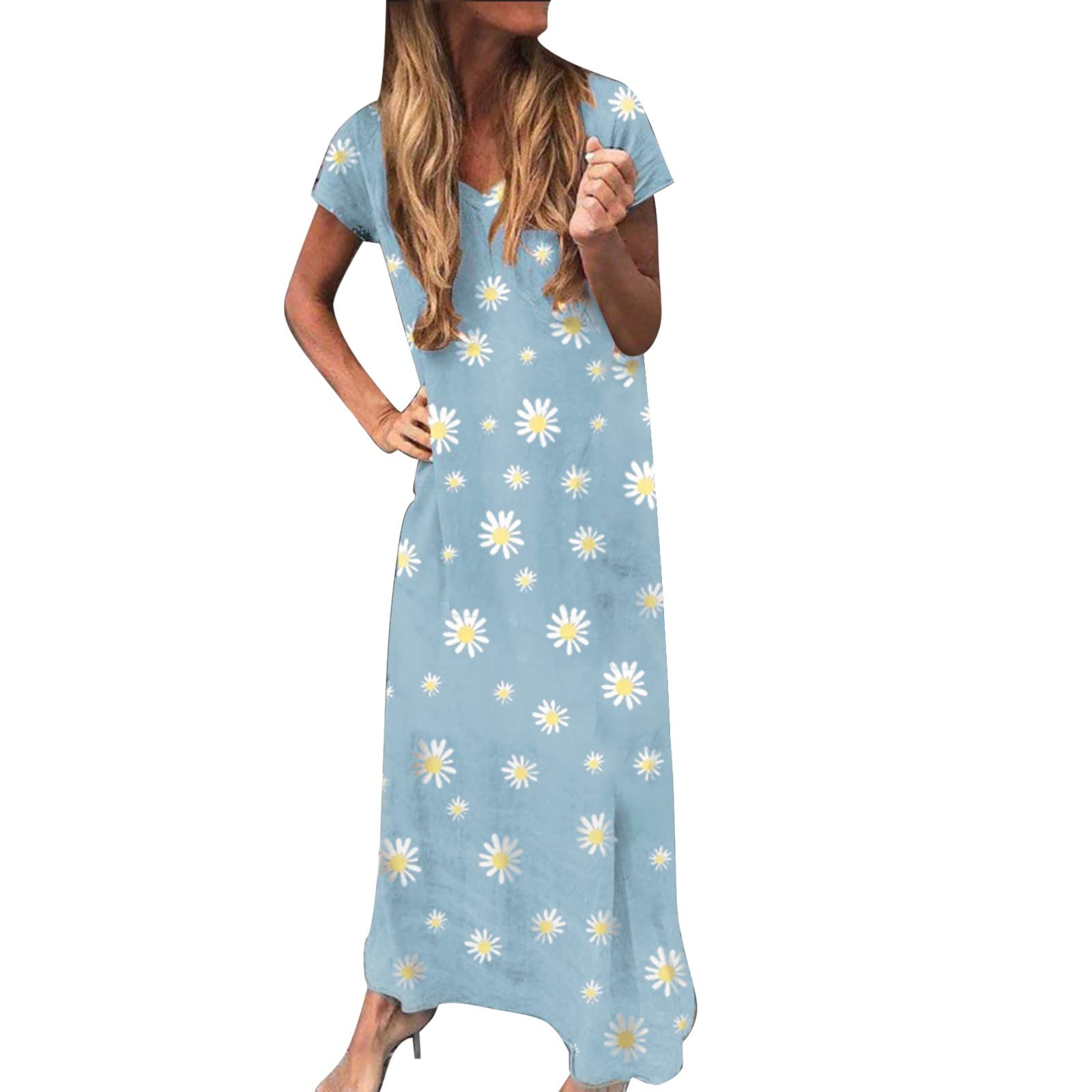 Women's Floral Print Wrap Midi Dress with Short Sleeves - Deep V Neck Casual Summer Dress for Beach, Vacation & Date Night Outfits