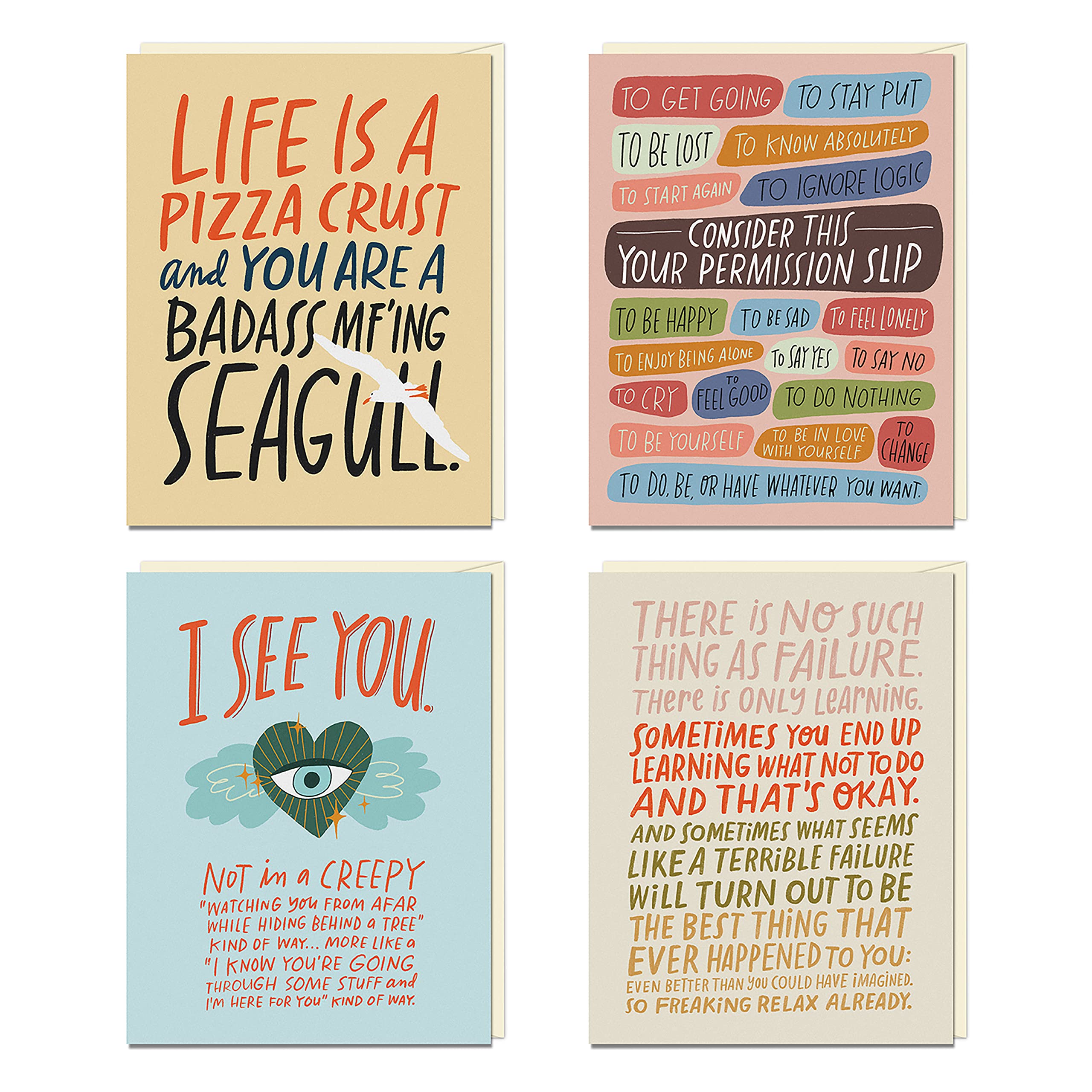 Em & Friends Pep Talk Cards - 8 Funny & Encouraging Greeting Cards with Envelopes | Motivational Gift for Friends, Coworkers & Students | Perfect for Birthdays, Office Gifts & Daily Inspiration
