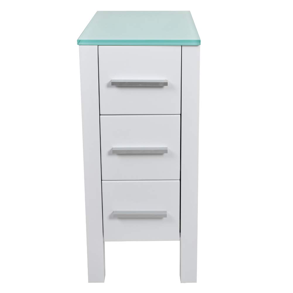 KINGRAN 12 Inch Modern White Bathroom Vanity with Glass Top - MDF Cabinet for Small Bathroom, Powder Room or Guest Bath | Space-Saving Storage Solution