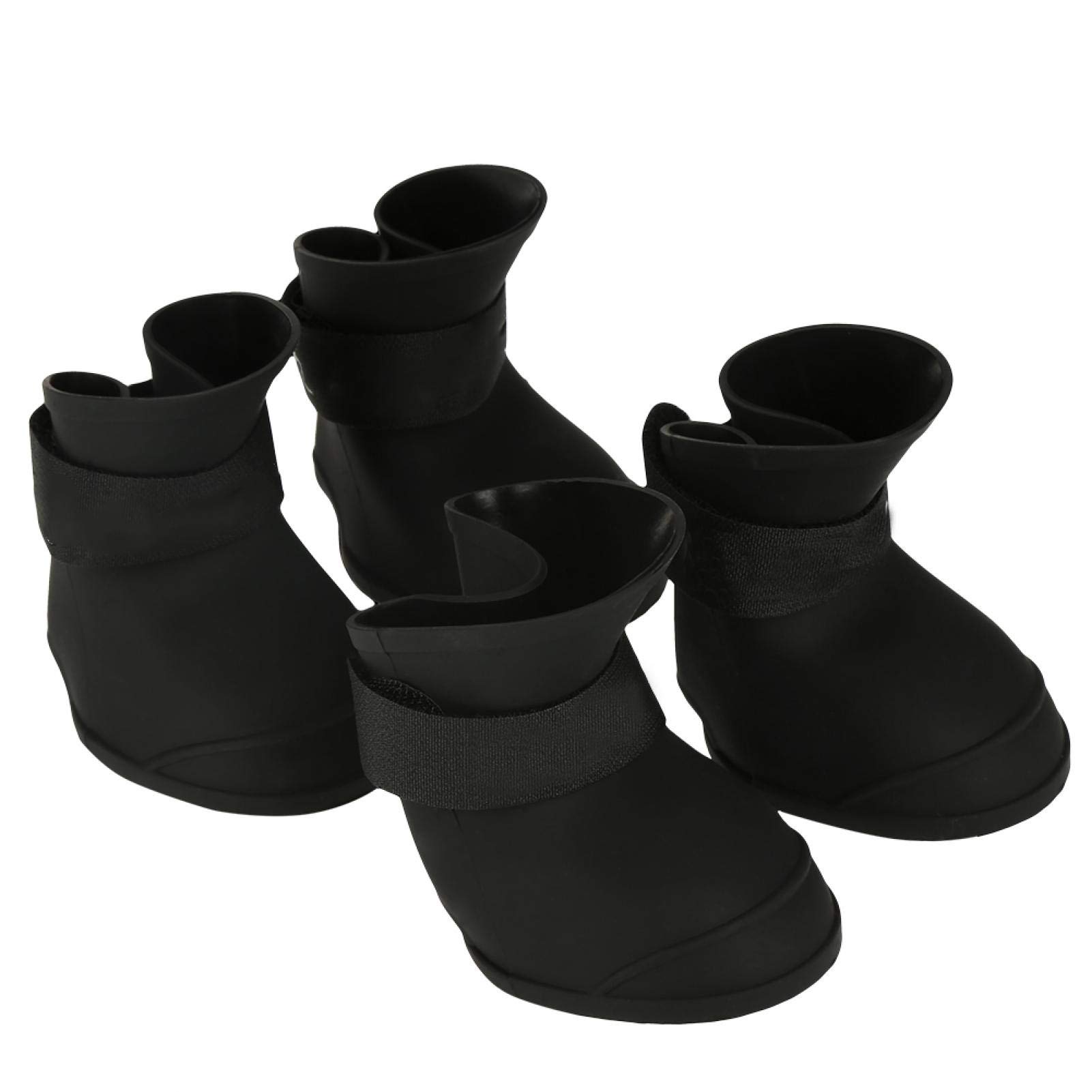 4 Pairs Waterproof Anti-Slip Dog Boots - Fashionable Silicone Pet Shoes for Puppy & Small Dogs - Protective Rain & Winter Boots for Walking, Hiking & Outdoor Adventures (Black, Medium)