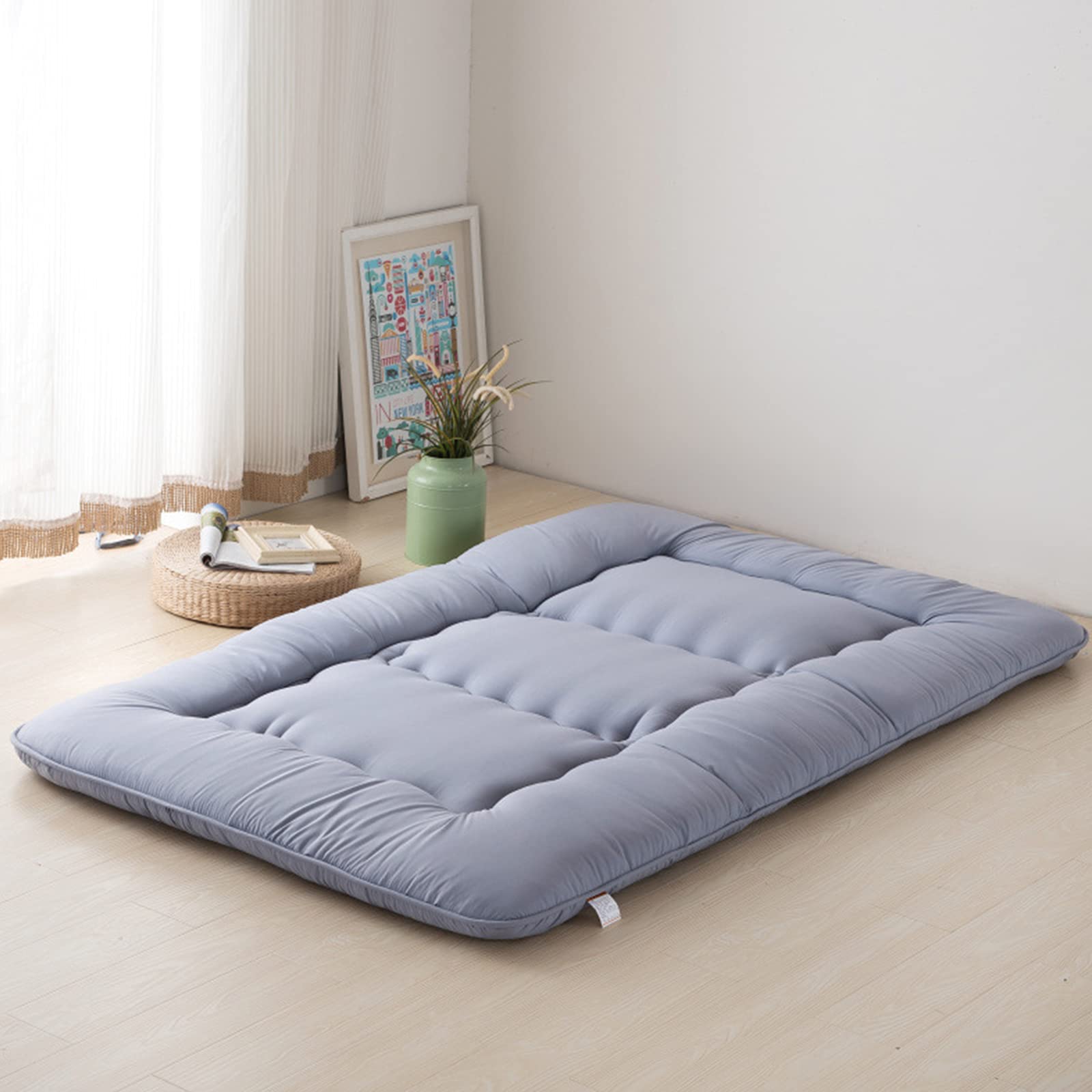 Japanese Futon Mattress - Foldable Gray Tatami Mat for Sleeping, Portable Camping Pad for Adults & Kids (47x80x4.5in) - Ideal for Home, Travel & Outdoor Use