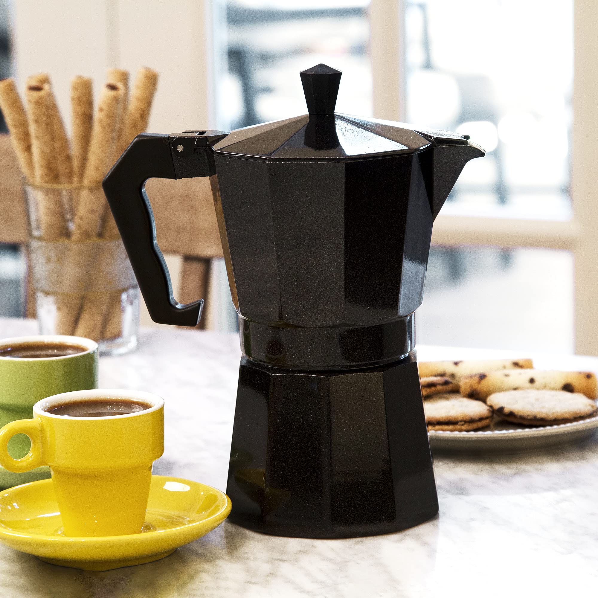Primaria Classic Stovetop Espresso Maker - 6 Cup Italian Moka Pot for Authentic Espresso & Cuban Coffee - Durable Aluminum Coffee Maker for Gas/Electric Stoves - Perfect for Home Brewing & Camping Trips