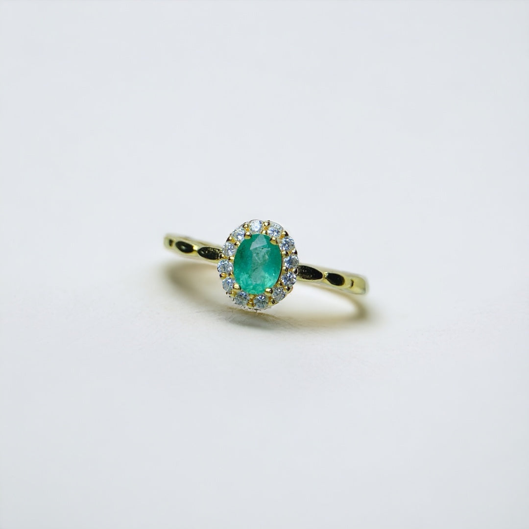 18K Gold Statement Emerald Halo Ring for Women | Elegant Vintage Engagement Wedding Ring | Perfect for Anniversary, Proposal & Special Occasions | NS2402