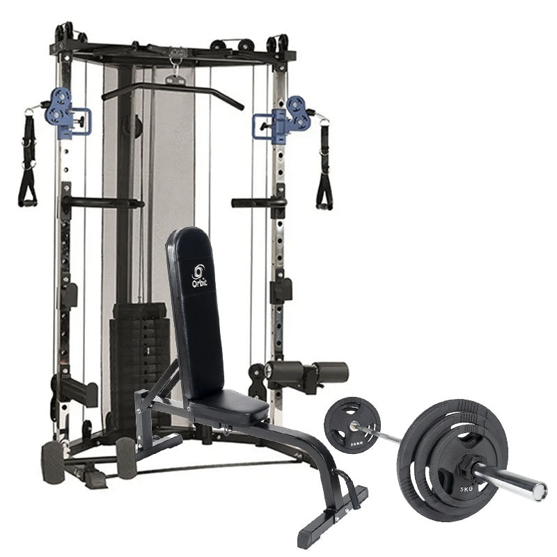 MightyMax X302 Functional Trainer & Half Rack with Bench and OB86OP70KG - Home Gym Equipment for Strength Training & Full-Body Workouts