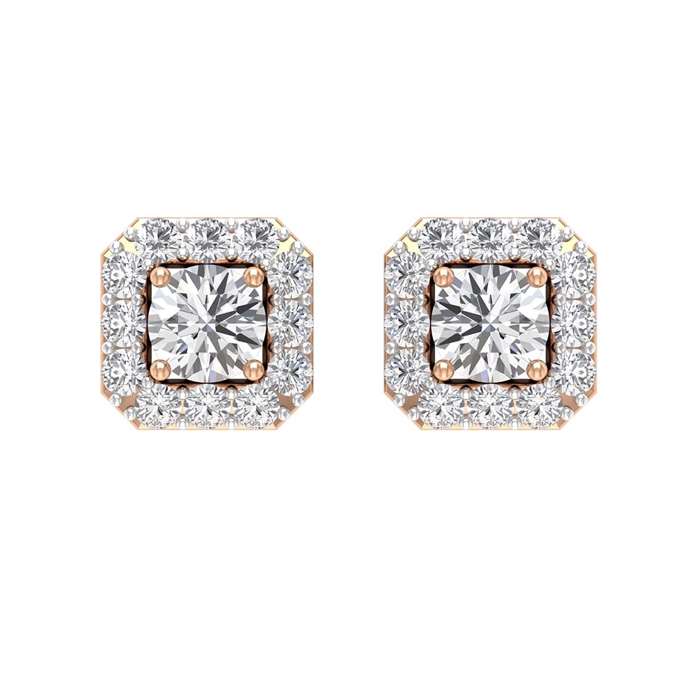 10K Solid Gold Zircon Stud Earrings for Women | Vintage Cubic Zirconia Halo Stud Earrings | Elegant Gift for Anniversary, Birthday & Special Occasions