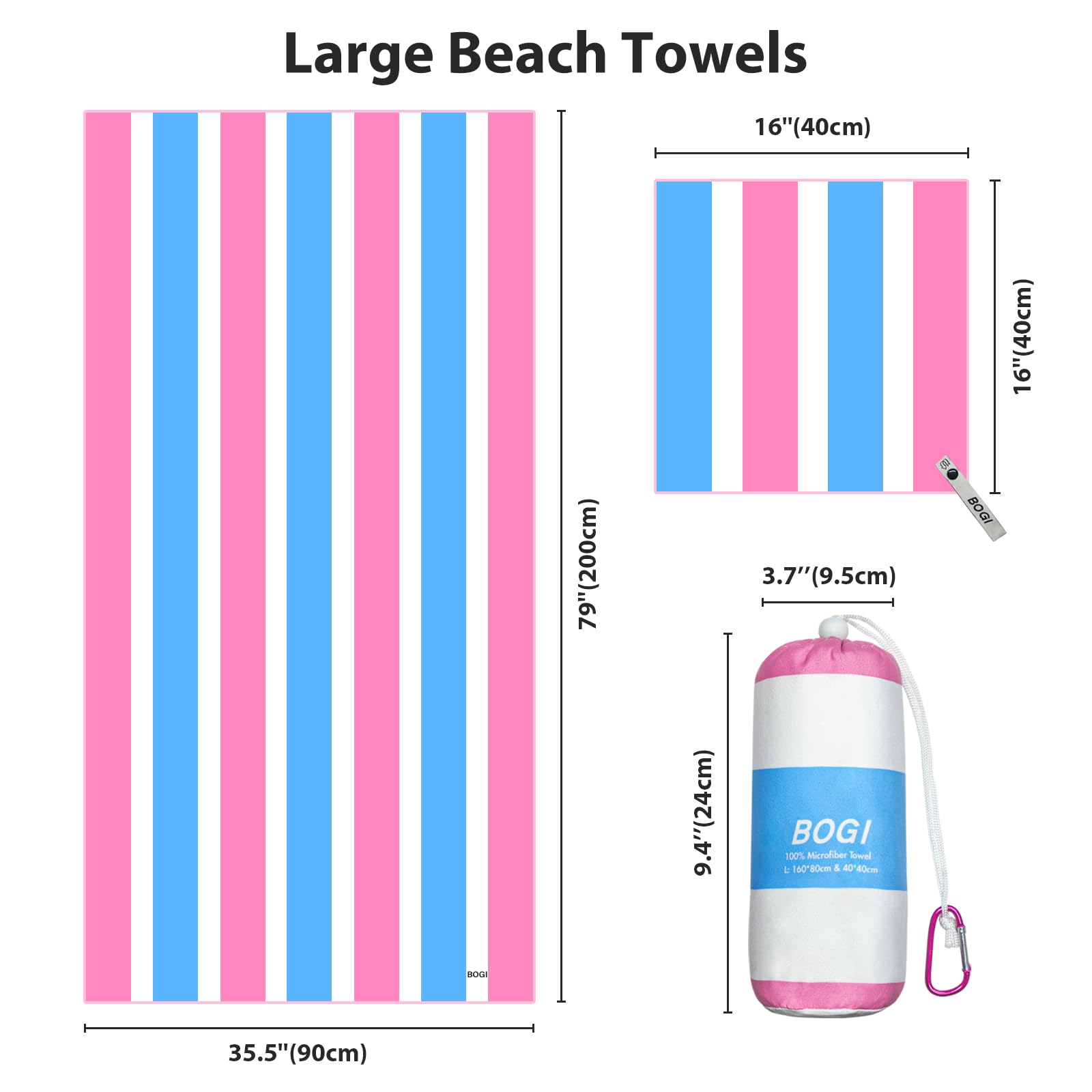 BOGI Microfiber Beach Towel Set - Quick Dry, Lightweight & Absorbent Oversized Travel Towels (Size L, XL) - Sand Proof Compact Pool Towels for Beach, Swim, Gym, Yoga & Outdoor Activities