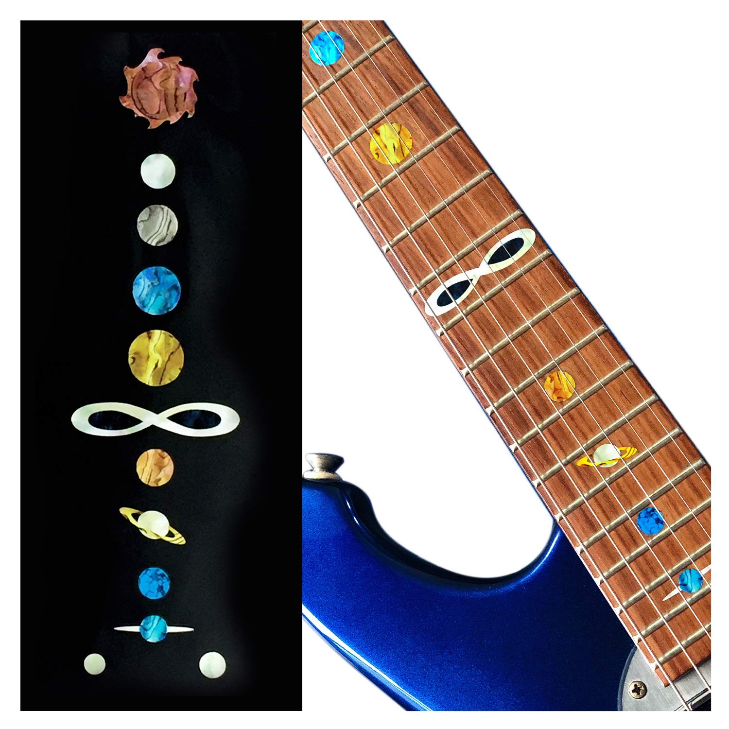 Premium Inlay Sticker Fret Markers for Guitar & Bass - Solar System Planets Design (F-022PL) | Easy DIY Installation, Perfect for Beginners & Professional Musicians | Great for Stage Performances & Practice Sessions