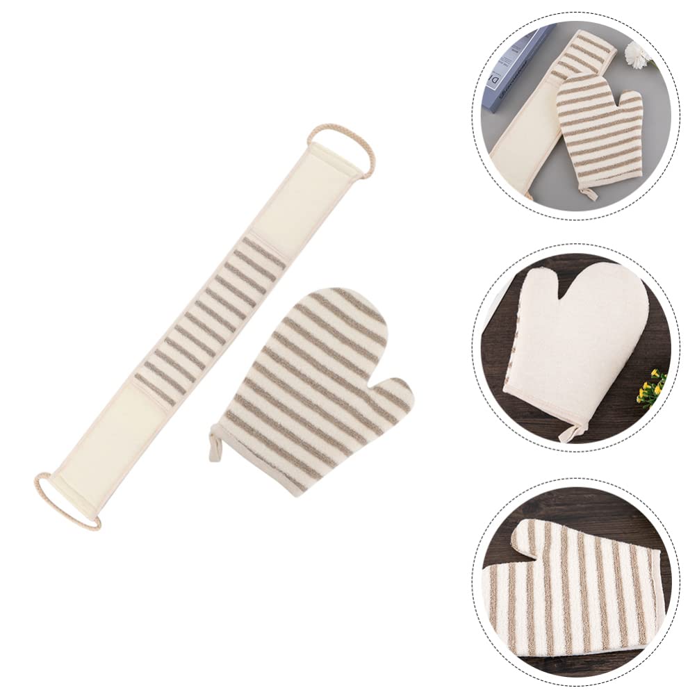 Beaupretty 6-Piece Bath Towel Gloves Set with Exfoliating Mitt, Tiny Straw Hat & Flax Stripes Scrubber - Soft Back Cleaning Kit for Shower, Spa & Body Care