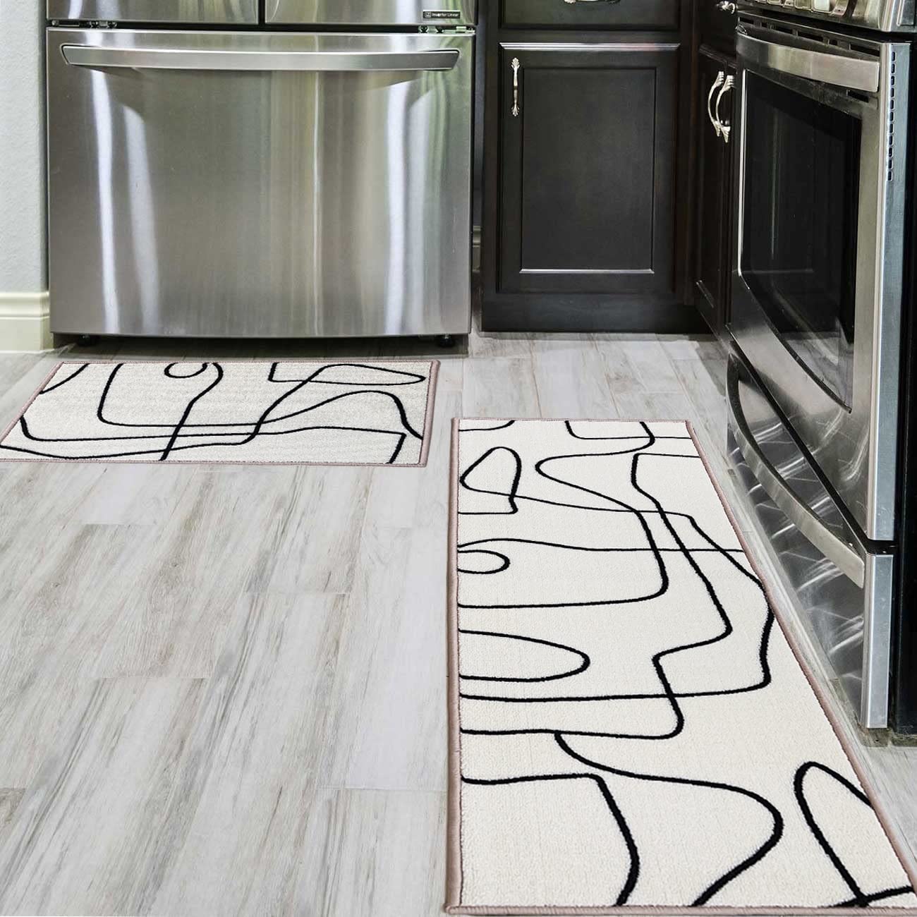 Non-Slip Kitchen Rugs Set - 2PC Washable Nylon Mats for Kitchen & Laundry (24