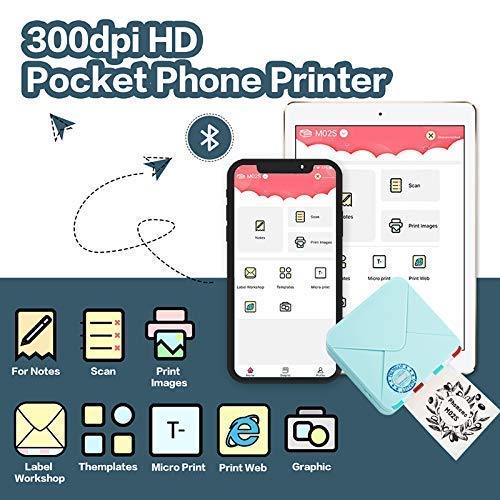 Phomemo M02S Portable Bluetooth Thermal Printer - Wireless Mini Photo Printer for iOS & Android with 3 Rolls Gold Sticker Paper | Perfect for Planning, Journaling, Study Notes, Art Projects, Office Work & Gift Giving