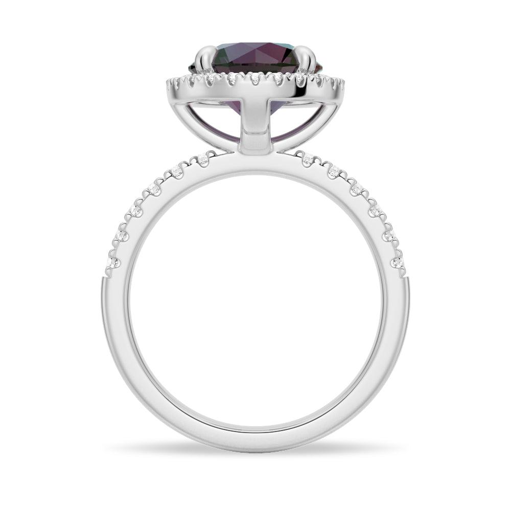 3 CT Round Cut Alexandrite Engagement Ring with Moissanite Halo Pavé - Perfect for Proposals, Anniversaries & Special Occasions