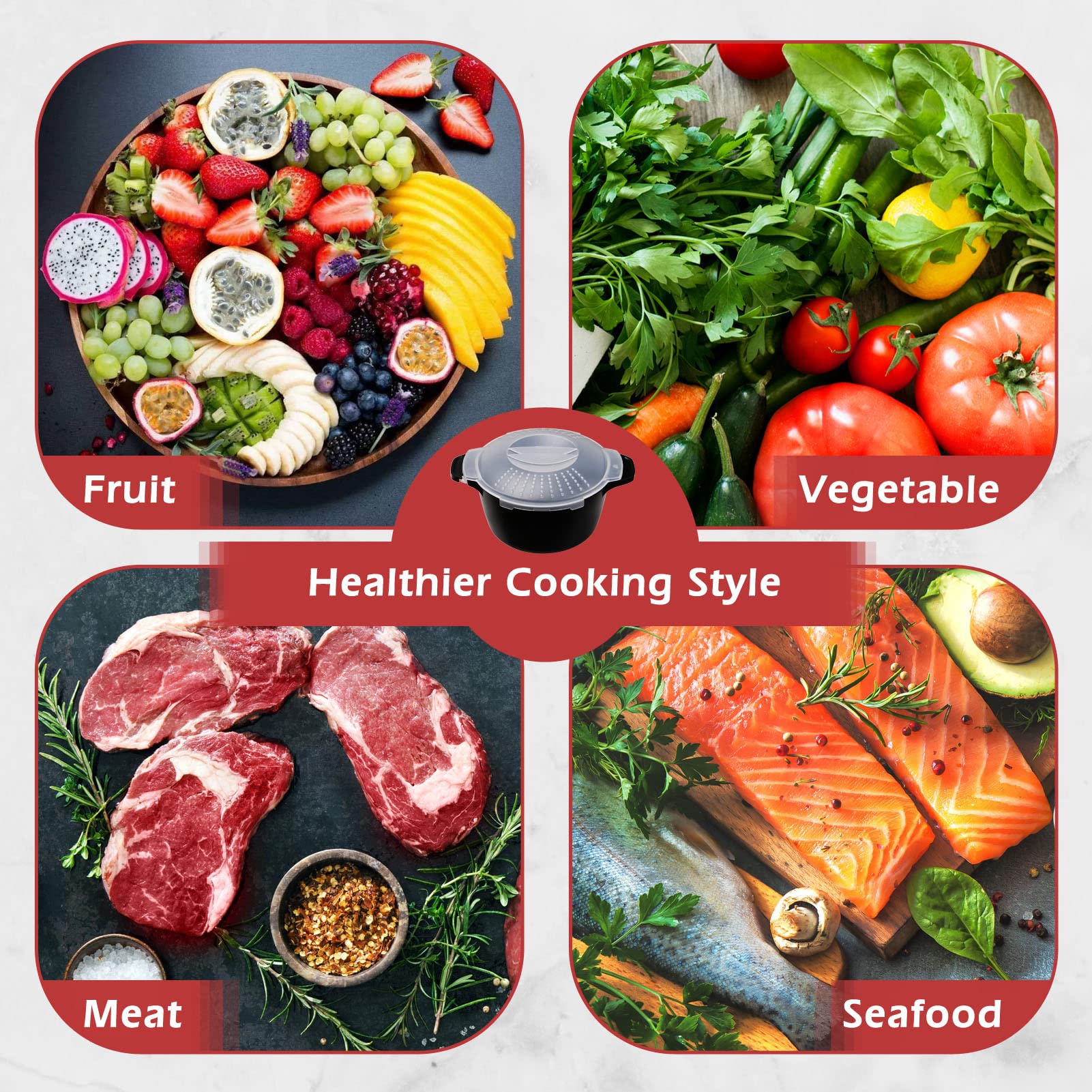 1 Quart BPA-Free Microwave Steamer & Cooker | Professional Small Cookware for Vegetables | Dishwasher Safe | Perfect for Quick Healthy Meals & Meal Prep