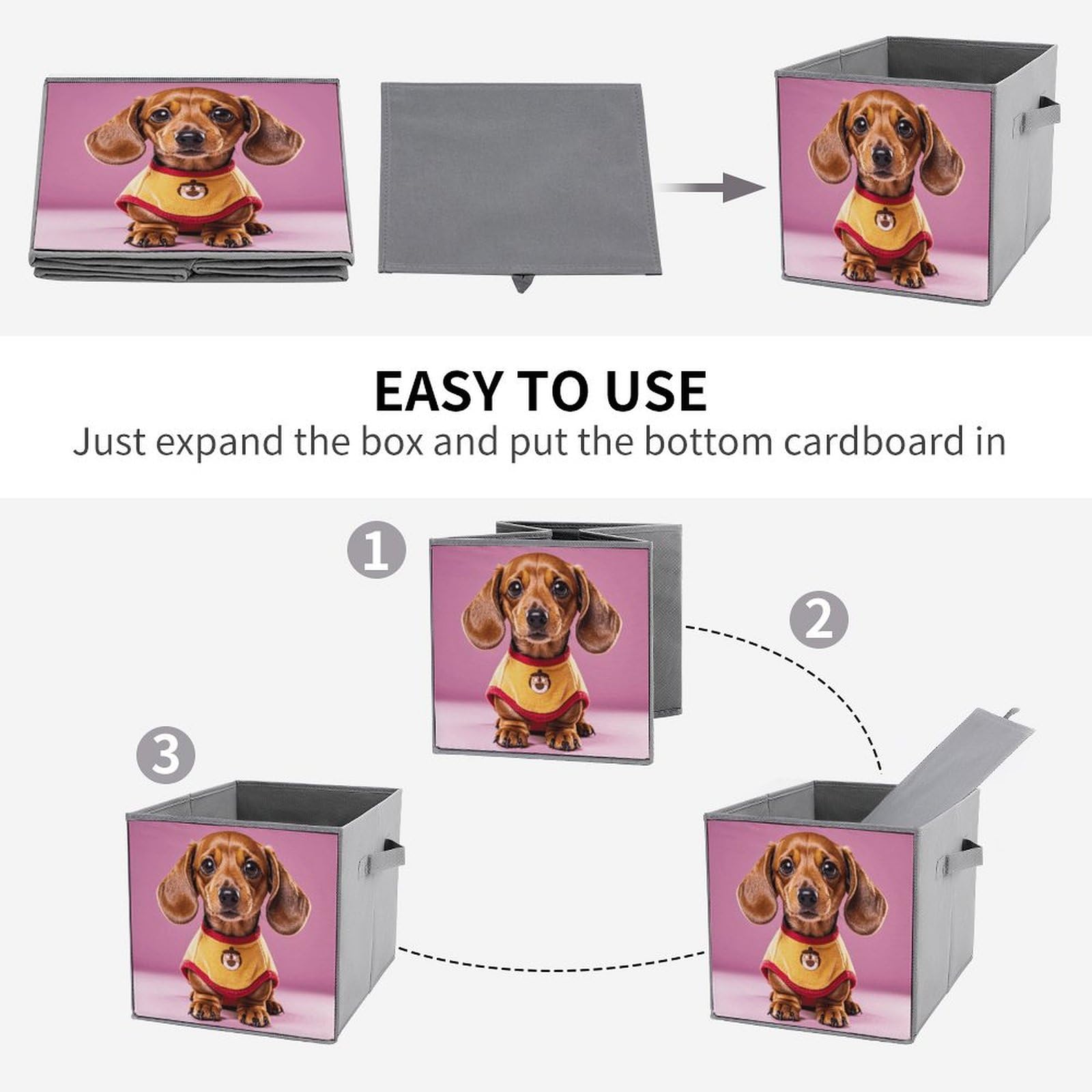 6PCS Collapsible Storage Bins with Handles - Cute Dachshund & Duggee Printed Organizing Boxes for Shelves, Closet, Bathroom | Multi-Functional Foldable Storage Containers for Home, Office & Kids Room Organization
