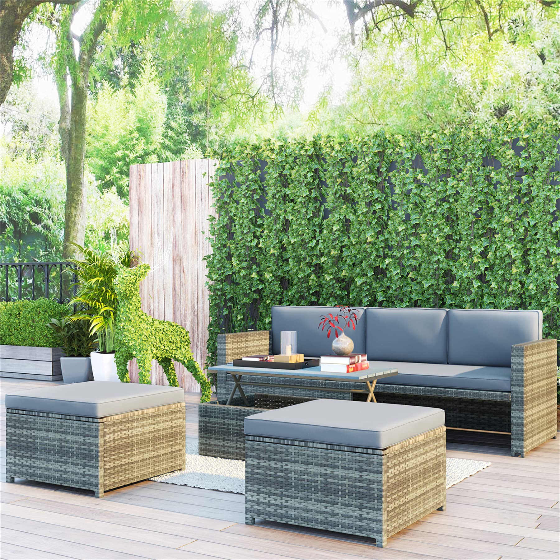 All-Weather Outdoor Sectional Sofa Set with Cushions & Coffee Table - PE Wicker Patio Furniture for Porch, Backyard, Poolside - Perfect for Relaxing, Entertaining & Lounging in Your Outdoor Space