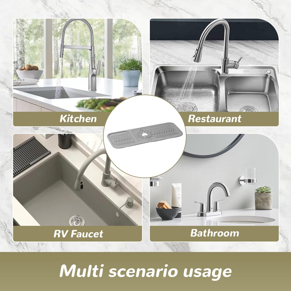 2024 Premium Silicone Sink Mat for Kitchen & Bathroom - Fast Drying, Non-Slip Faucet Protector & Drain Tray - Perfect for Dishes, Utensils & Personal Care Items (Size C, One Size) - Ideal for Countertop Protection & Water Drainage