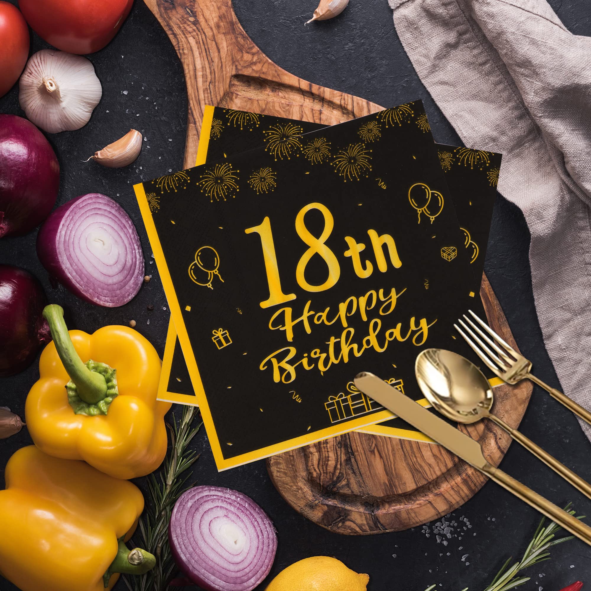 Topways Black Gold 18th Birthday Party Decorations - 40pcs Disposable Paper Napkins for 18th Birthday Party Table Decorations (Girl & Boy) - Perfect for Sweet 16, Graduation & Milestone Celebrations