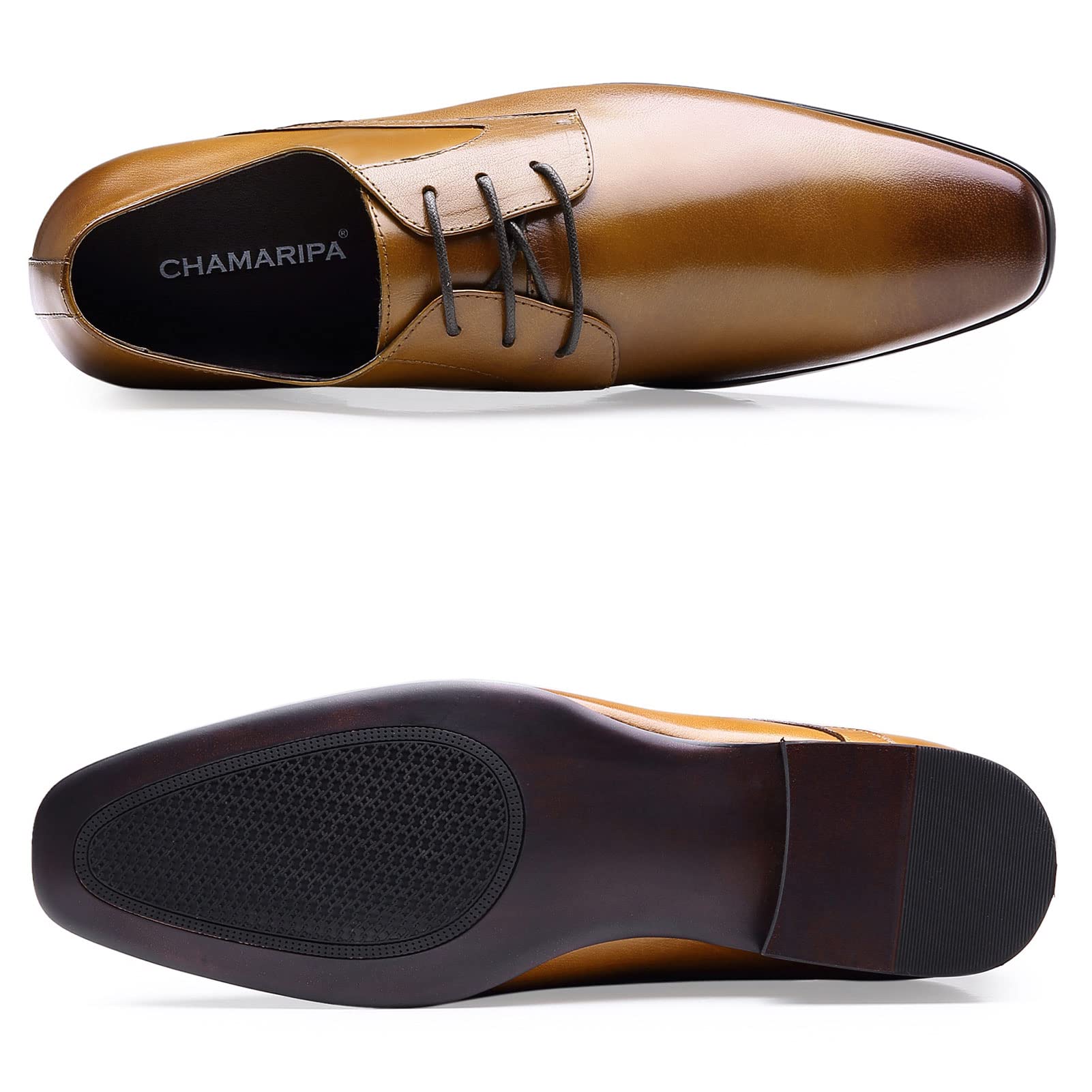 CHAMARIPA Men's Invisible Elevator Shoes – Lace-Up Leather Oxford Dress Shoes for Height Increase | Formal & Tuxedo Lift Shoes for Weddings, Business & Special Occasions