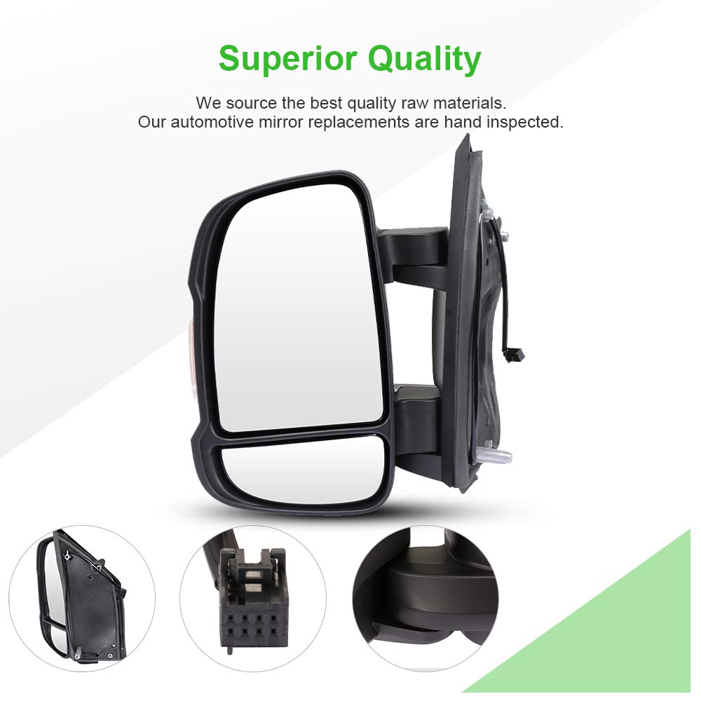 SCITOO Driver Side Mirror Replacement for 2014-2019 Ram ProMaster 3500 - Left Side View Mirror with Manual Folding & Turn Signal - Black Exterior Mirror (Part #CH1320376) | Perfect for Truck Upgrades & Fleet Maintenance