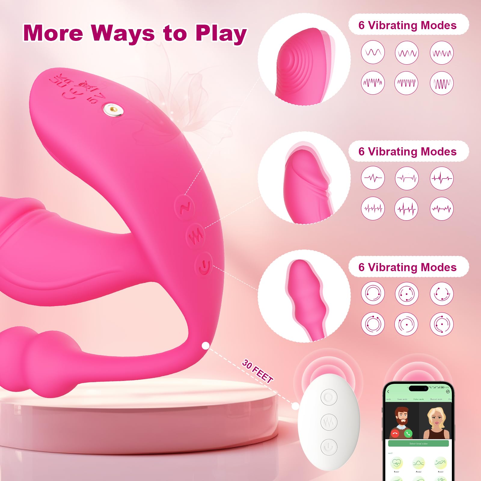 3-in-1 App & Remote Control Vibrator - 6x6x6 Vibration Modes, Wearable Panty & G-Spot Stimulator for Women | Adult Sex Toys for Couples Play & Solo Pleasure