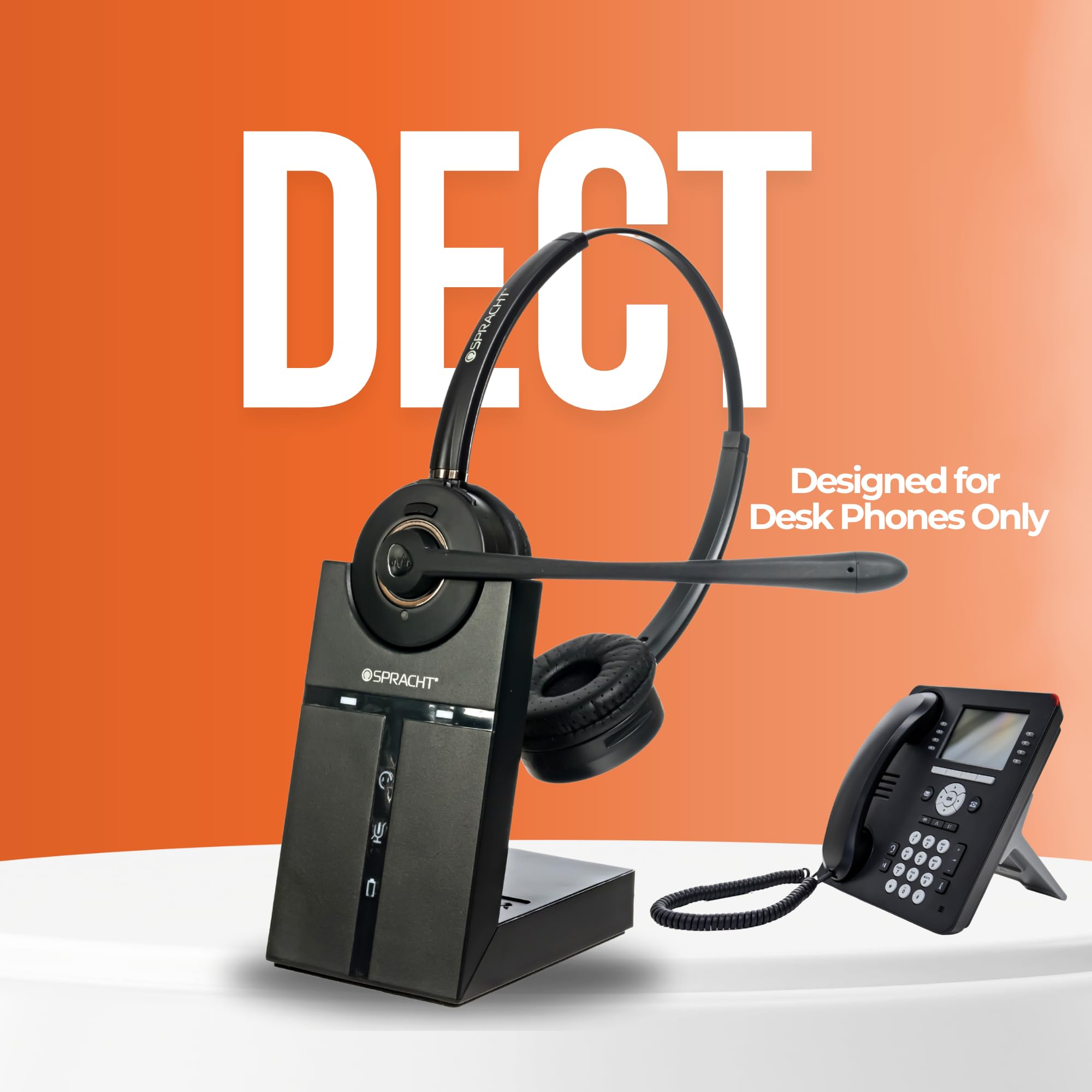 Spracht HS-2019 Wireless Headset with Noise Cancelling Mic - Dual Ear DECT Headset for Office & Remote Work, 350FT Range, 21H Talk Time, Lightweight Design | Perfect for Call Centers, Home Office, and Business Professionals