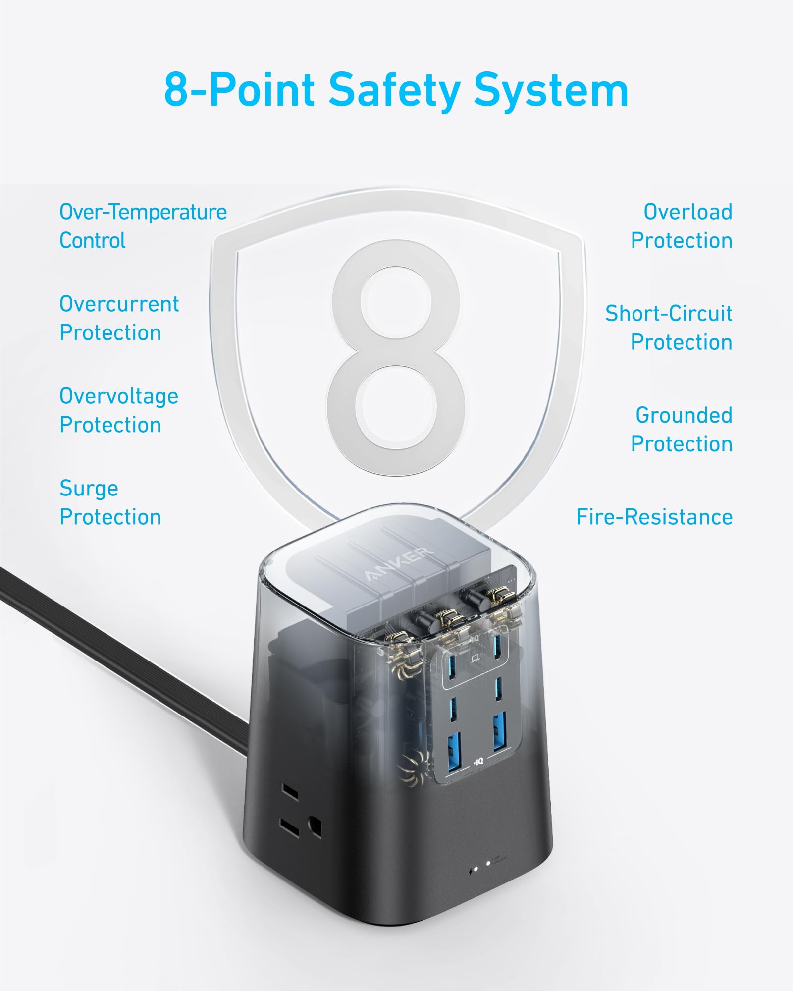 Anker 100W 9-in-1 USB C Charging Station with Surge Protection (300J) - 4 USB C & 2 USB A Ports, 3 AC Outlets - Compatible with iPhone 15, MacBook, iPad - 5ft Flat Cable - Ideal for Home Office, Travel, Gaming Setup & Workspace Charging Hub