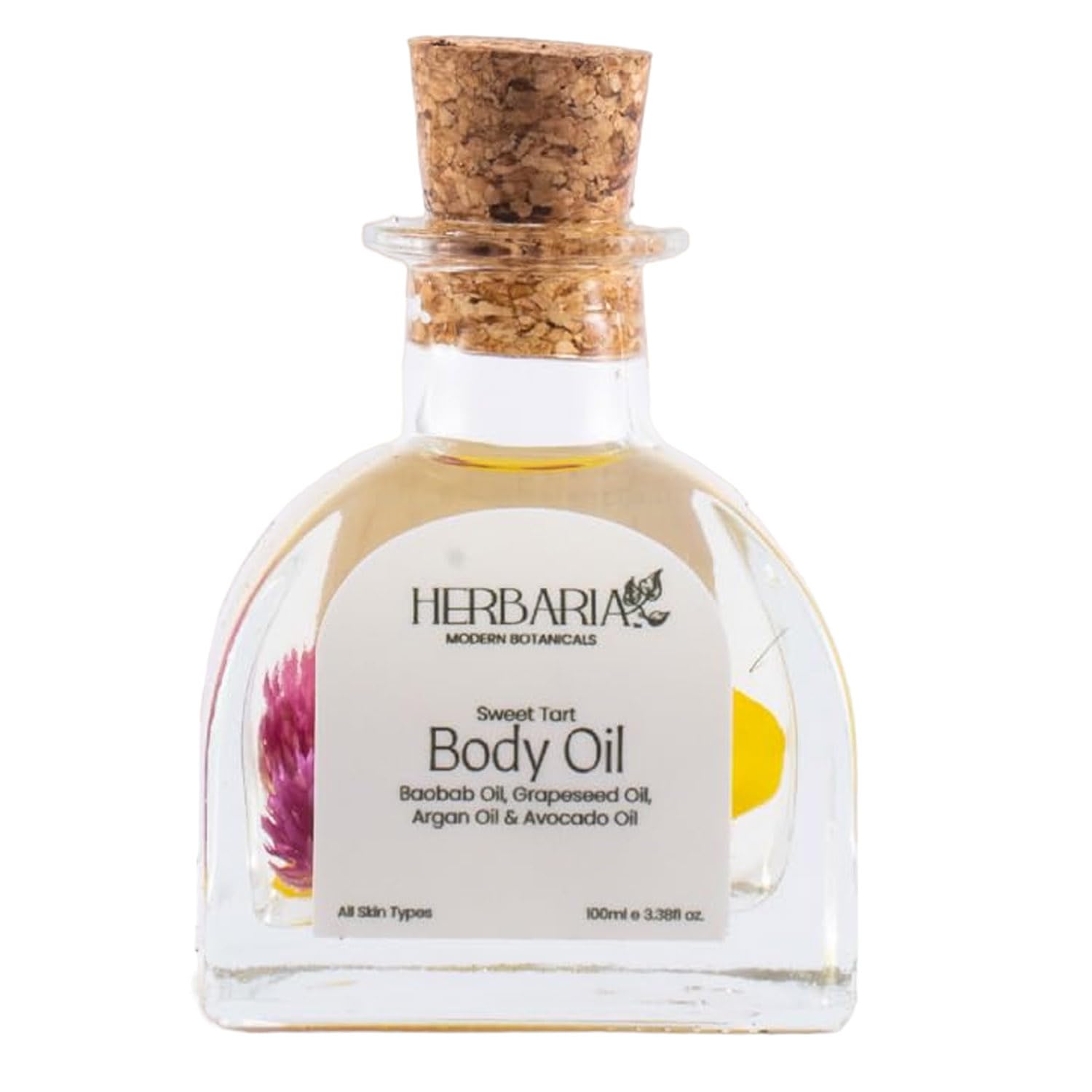 Herbaria Sweet Tart Daily Moisturizing Body Oil - 100% Vegan Luxury Hydrating Body Oil with Almond, Grapeseed, Pomegranate, Avocado, Argan & Baobab Oils | All-Season Skin Care for Dry Skin, Massage & Aromatherapy