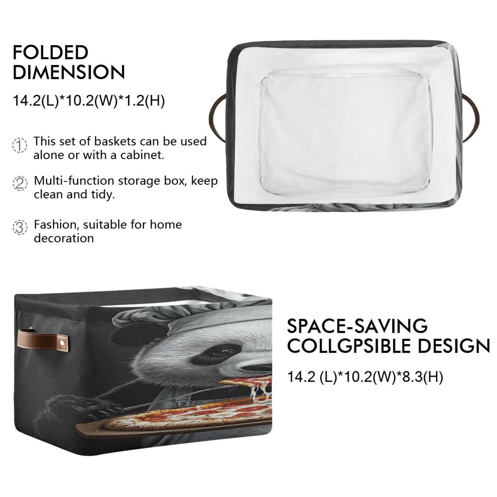 Large Foldable Storage Baskets with Handles - 2 Pack Panda Design for Home Organization, Closet & Shelf Storage | Perfect for Bedroom, Bathroom, and Kitchen Organization