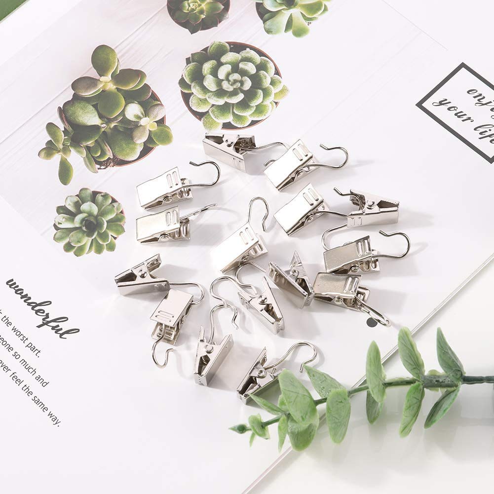 100 Pack Silver Metal Hook Clips - Heavy Duty Curtain Hanging Clips for Drapes, Photos, Home Decor & Craft Display | Perfect for Bedroom, Living Room & Office Window Treatments