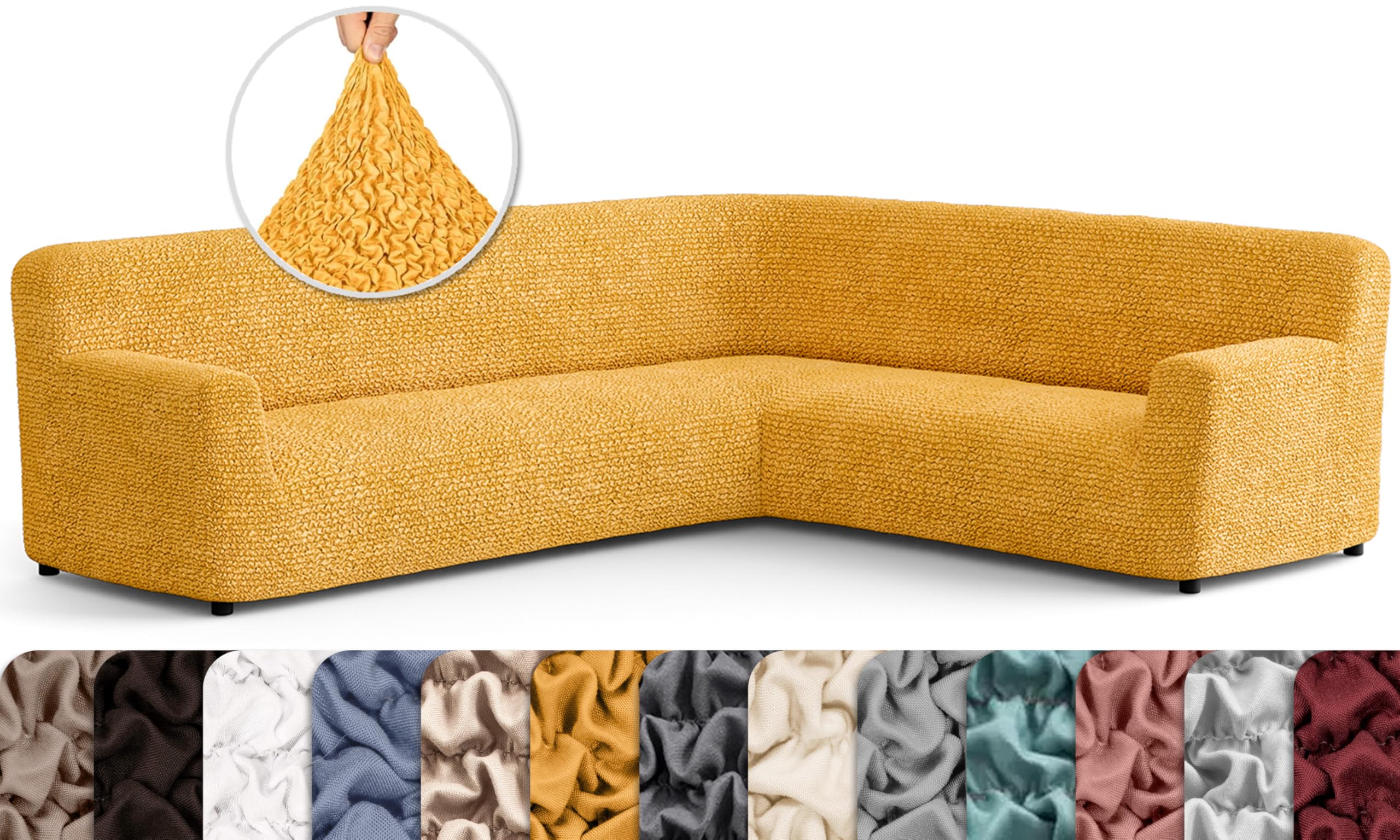 PAULATO BY GA.I.CO. Extra Large L-Shape Corner Sectional Couch Cover - Washable Polyester Sofa Slipcover - 1-Piece Form Fit Furniture Protector - Microfiber Fabric - Mango Color - Perfect for Living Room, Family Room & Home Theater Seating Protection