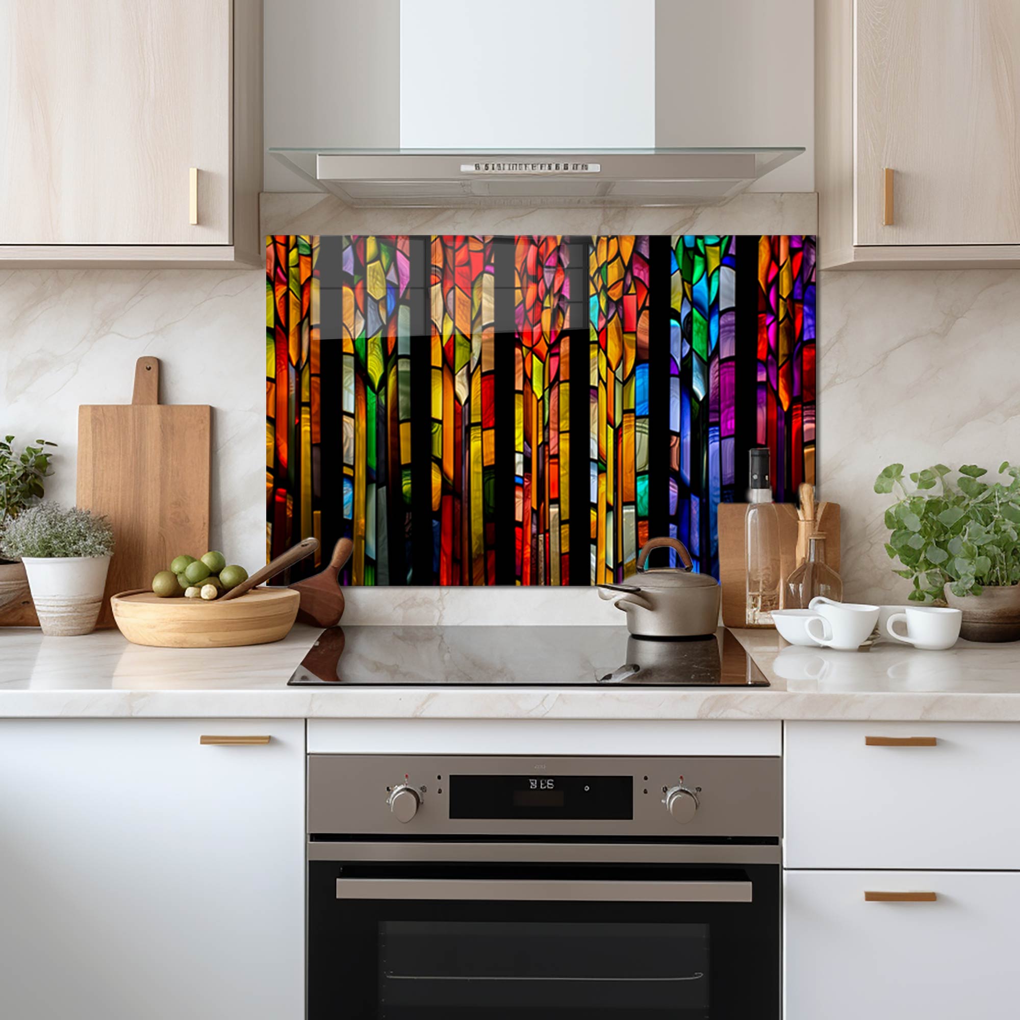 Vibrant Floral Striped Glass Splashback - Modern Kitchen Backsplash for Stylish Home Decor | Perfect for DIY Kitchen Renovation & Interior Design