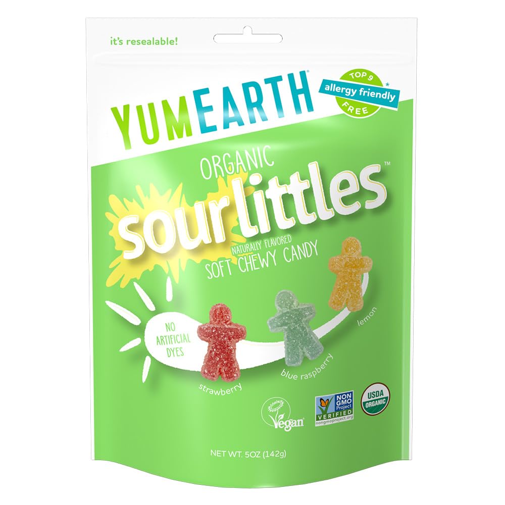 YumEarth Organic Sour Littles Chewy Candy - Allergy Friendly, No Artificial Dyes or Flavors, Non-GMO, Gluten Free, Vegan - 5oz Bag - Perfect for School Lunches, Parties & Healthy Snacking