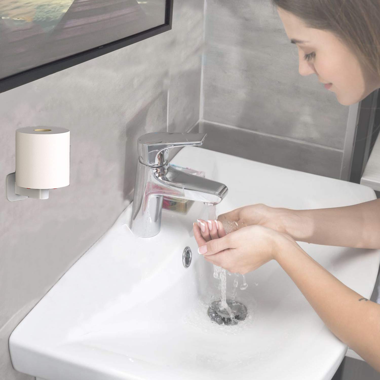 Self Adhesive Toilet Paper Holder - No Drill Bathroom Tissue Roll Stand with Strong Adhesive, Easy Installation (White) - Perfect for Small Bathrooms, RVs, Apartments & Dorm Rooms