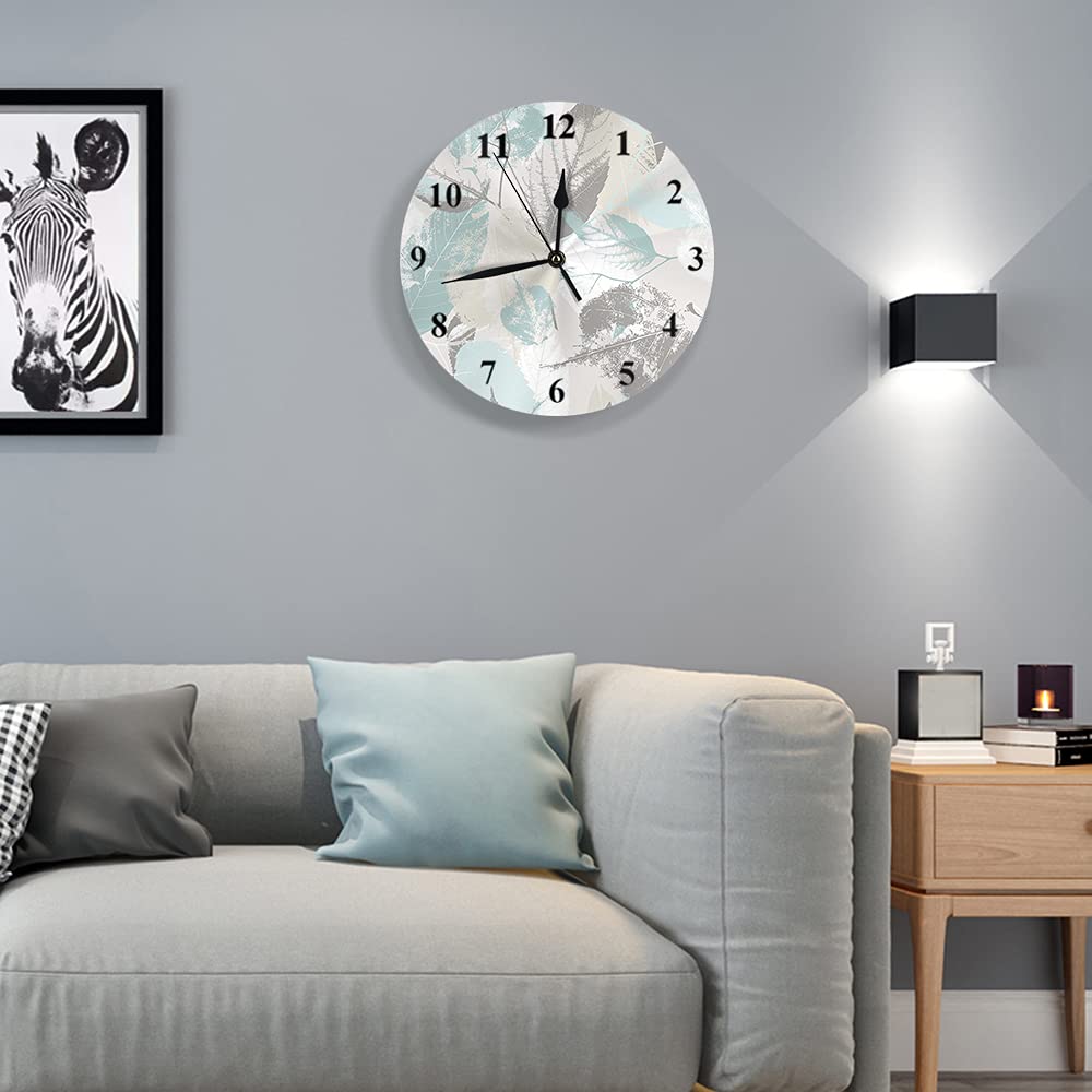 WONDERTIFY 10 Inch Silent Non-Ticking Wall Clock with Leaves & Flowers Design - Battery Operated Decorative Round Clock for Living Room, Bedroom, Kitchen & Office Decor