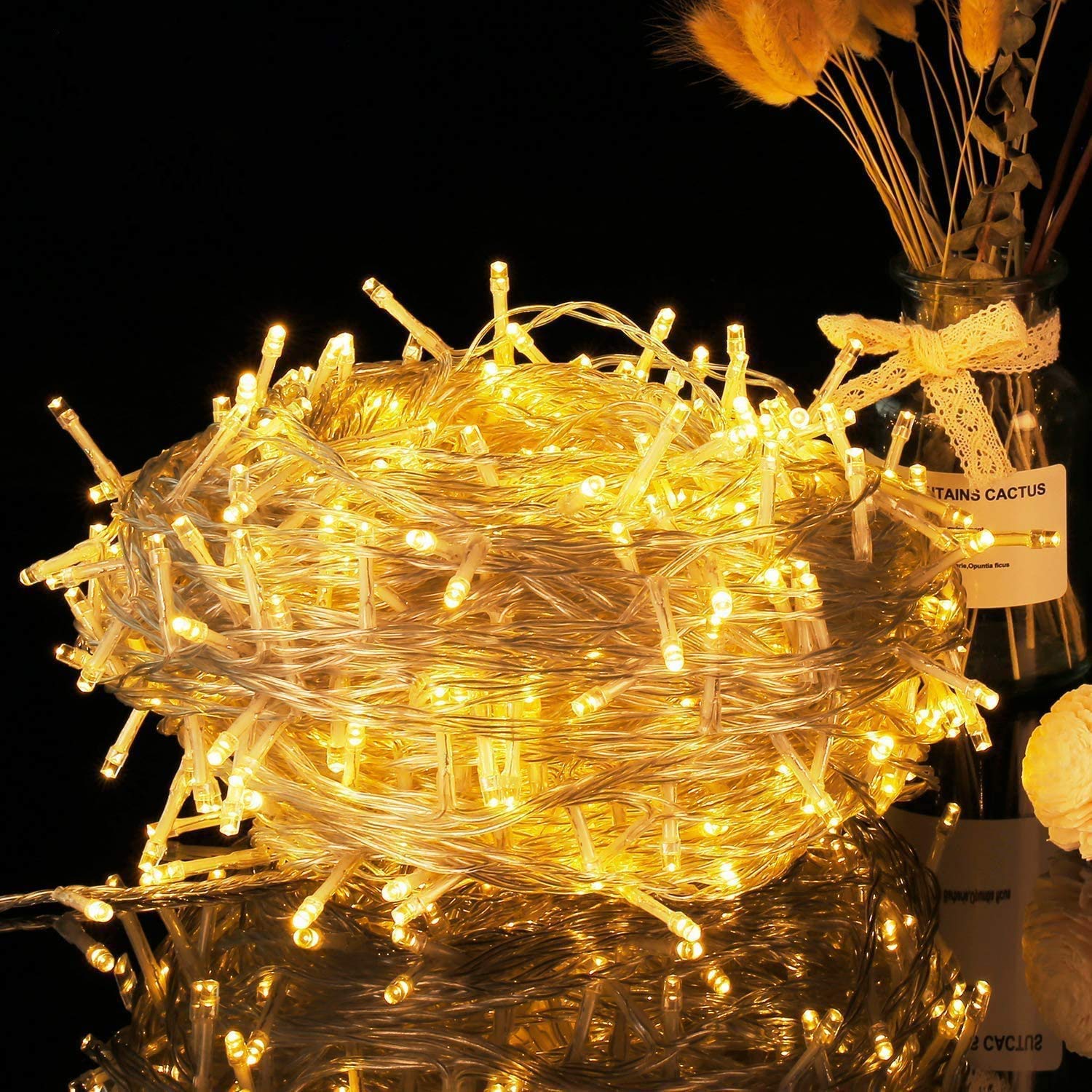Quntis 33ft 100 LED Fairy Lights - Warm White Christmas String Lights with 8 Flashing Modes & Memory Function | Waterproof Indoor/Outdoor LED Lights for Bedroom, Wall, Party & Holiday Decorations | Perfect for Christmas Tree, Wedding, Garden, Patio and Home Decoration