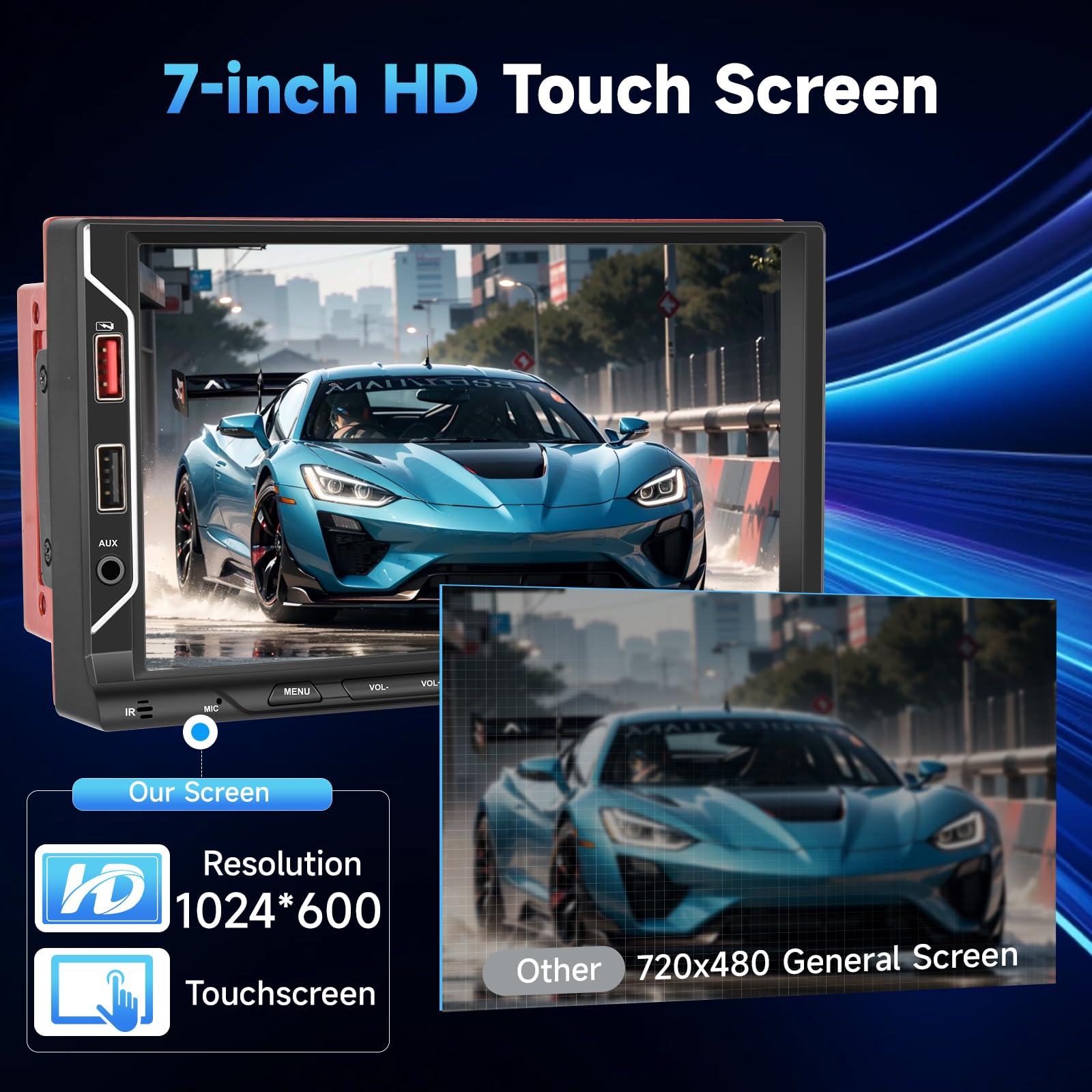 Podofo 7-inch Wireless CarPlay & Android Auto Double Din Car Stereo - Bluetooth 5.1 Touch Screen Car Radio with FM, USB, AUX, TF Card & Rear View Camera - Universal Car Multimedia Player for Road Trips & Daily Commuting
