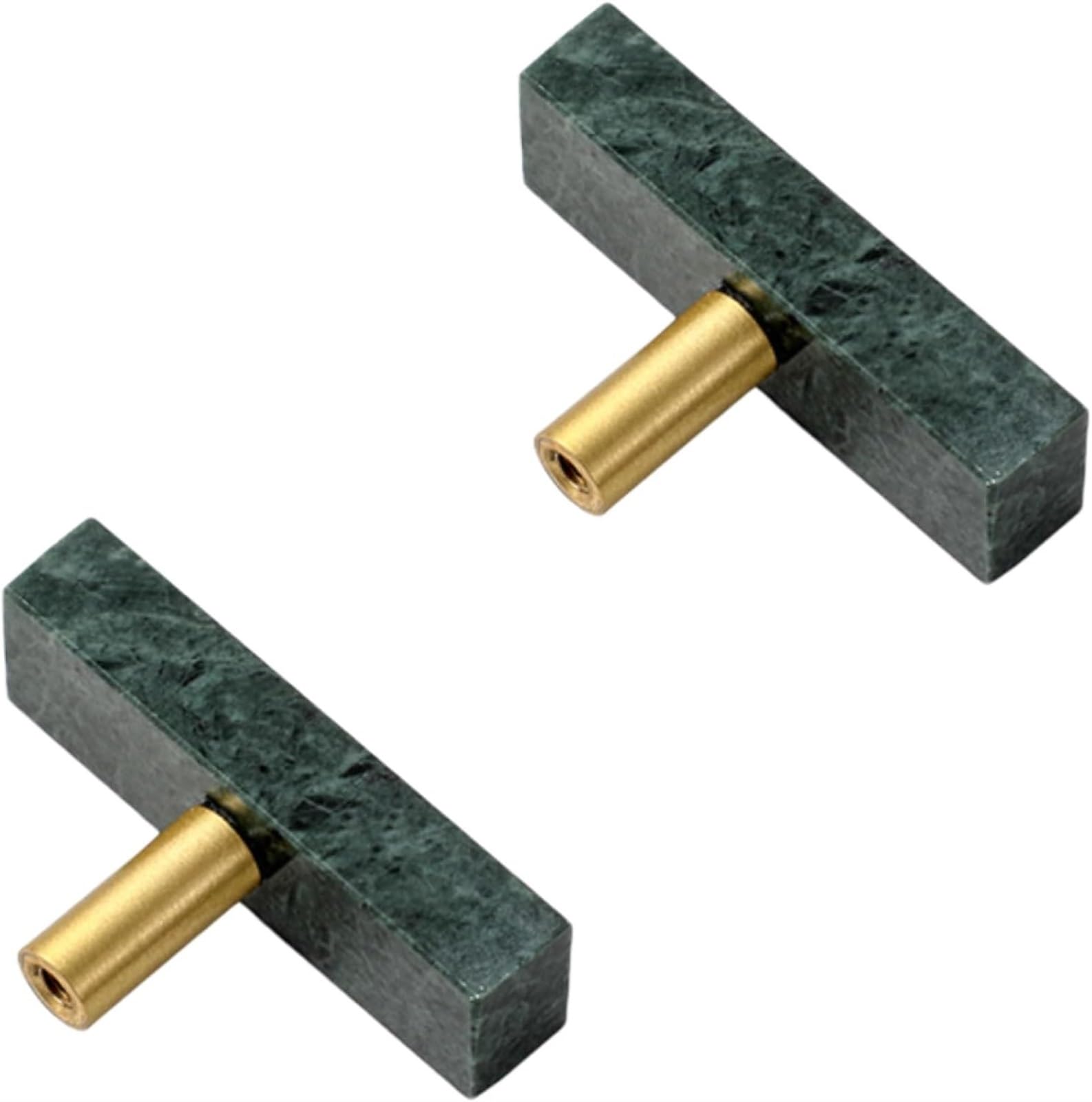 Marble Brass Cabinet Knobs & Drawer Pulls - 2 Pack Square Black Crystal Handles for Wardrobe, Door & Drawer (130mm, Single Hole, Green) - Perfect for Kitchen, Bathroom & Furniture Upgrade
