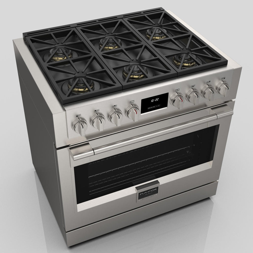 Fulgor Milano 36 Inch 600 Series Pro All Gas Range with 6 Burners - Stainless Steel (F6PGR366S2) | Professional Kitchen Appliance for Home Chefs & Restaurants