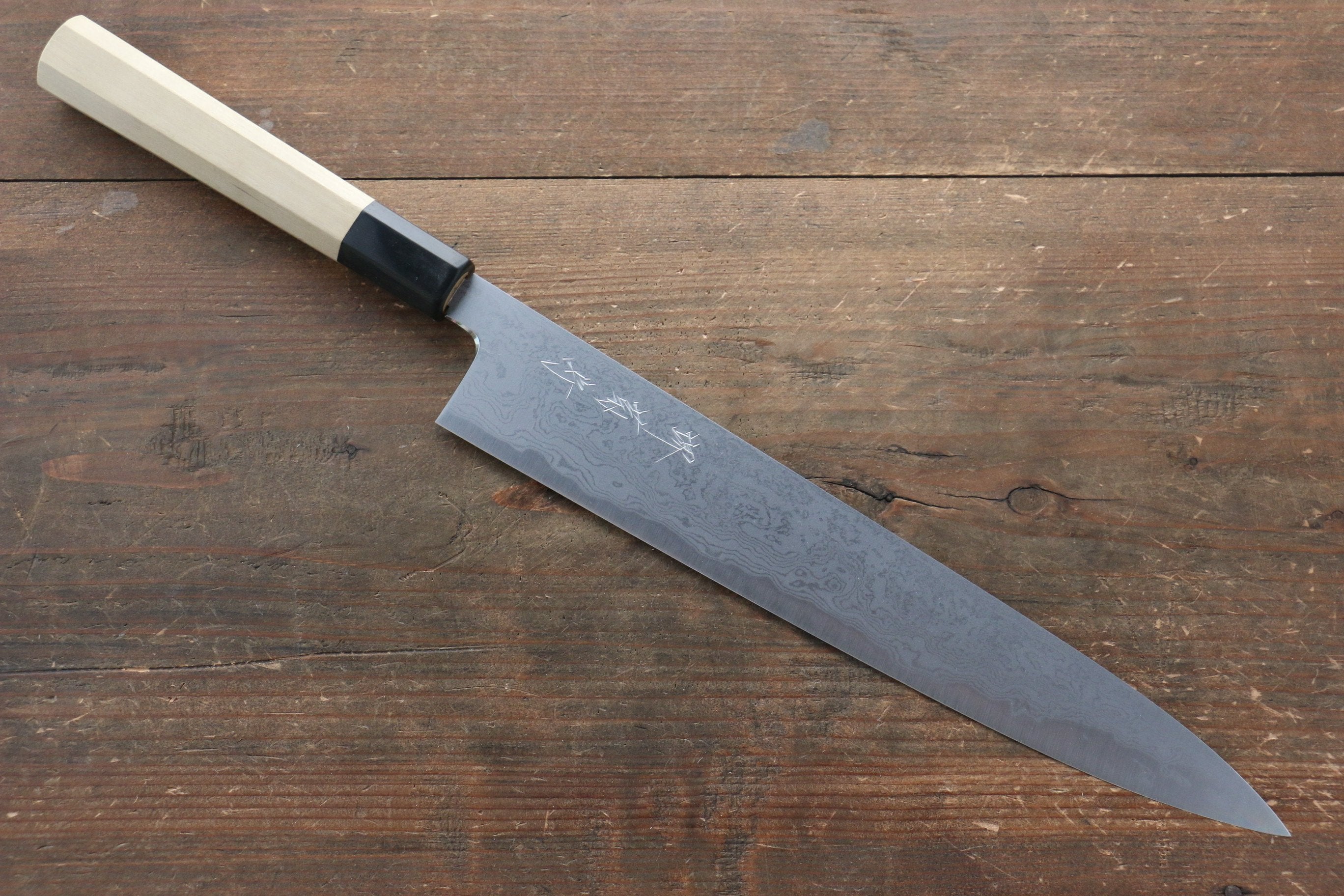 Premium Kikumori Blue Steel No.1 Damascus Sujihiki Knife 270mm - Japanese Chef Knife with Magnolia Wood Handle - Perfect for Slicing Sashimi, Meat & Sushi Preparation