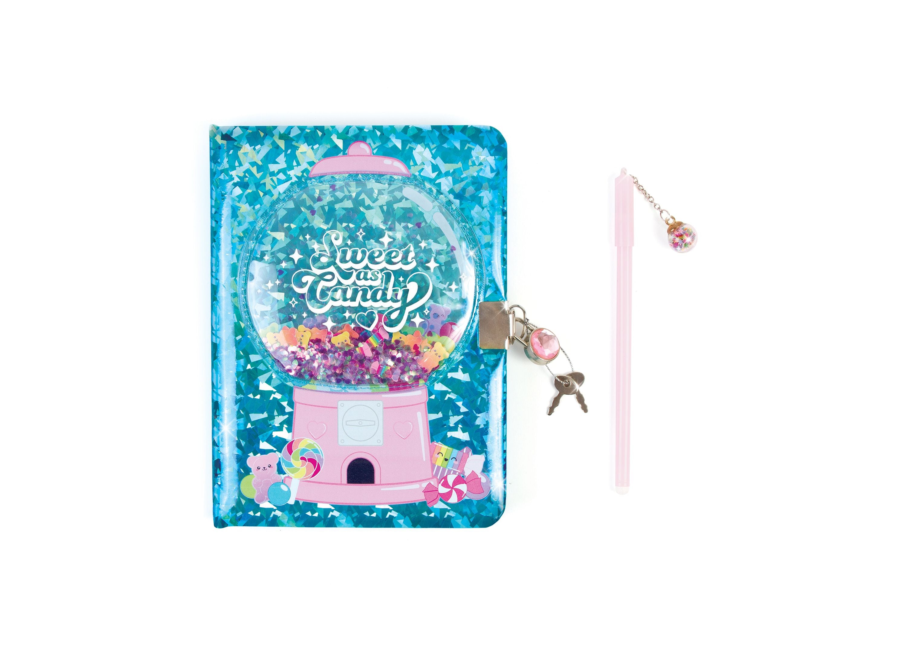 3C4G Bubble Gum Glitter Locking Diary with Pen - Pink | Cute Secret Journal for Girls, Teens & Women | Perfect for School, Travel & Personal Thoughts