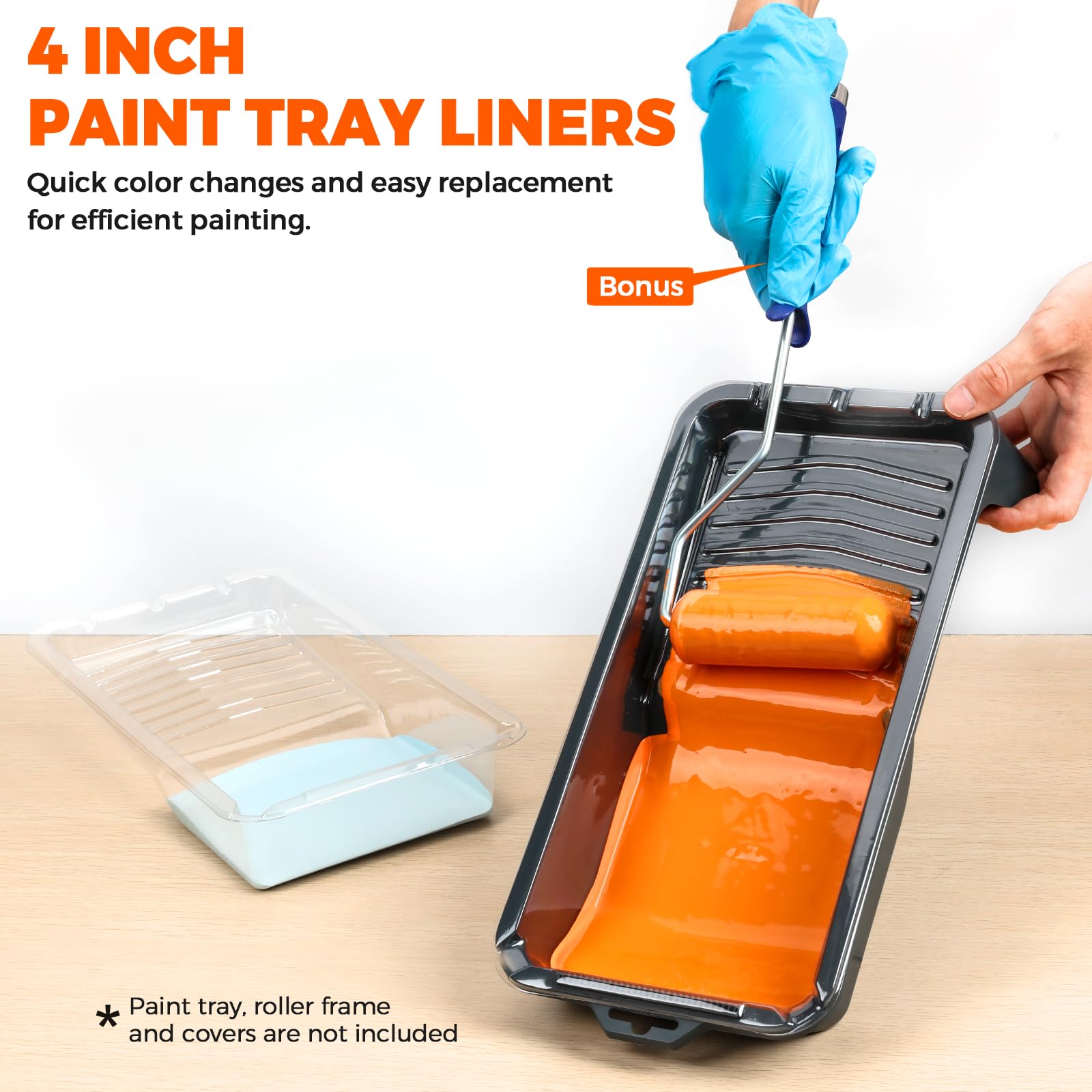 6 Pack 4 Inch Disposable Paint Tray Liners with Free Gloves - Small Plastic Paint Roller Pan Liners for Walls, Home Painting & DIY Projects - Perfect for Interior Decorating, Touch-Ups & Professional Use